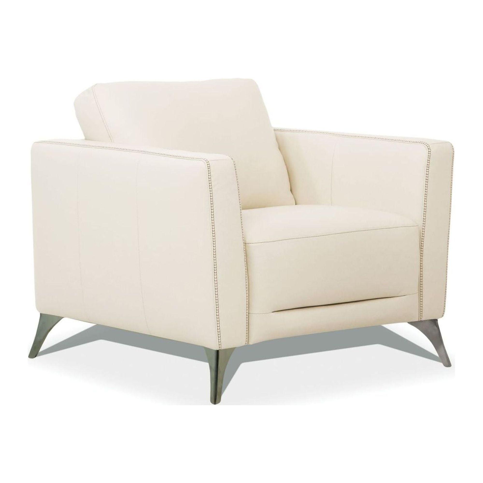 Malaga Mid-Century Beige Genuine Leather Accent Chair