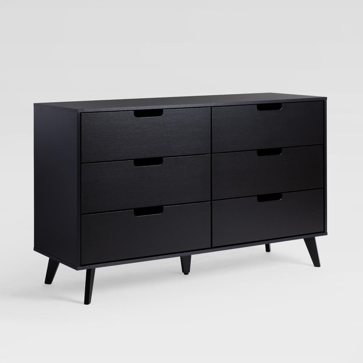 Walker Edison Simple Wood 6 Drawer Dresser with Cut Out Handles - Black