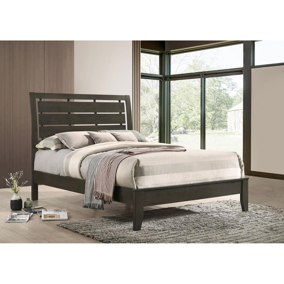 Gray Full Panel Bed with Storage and Wood Frame