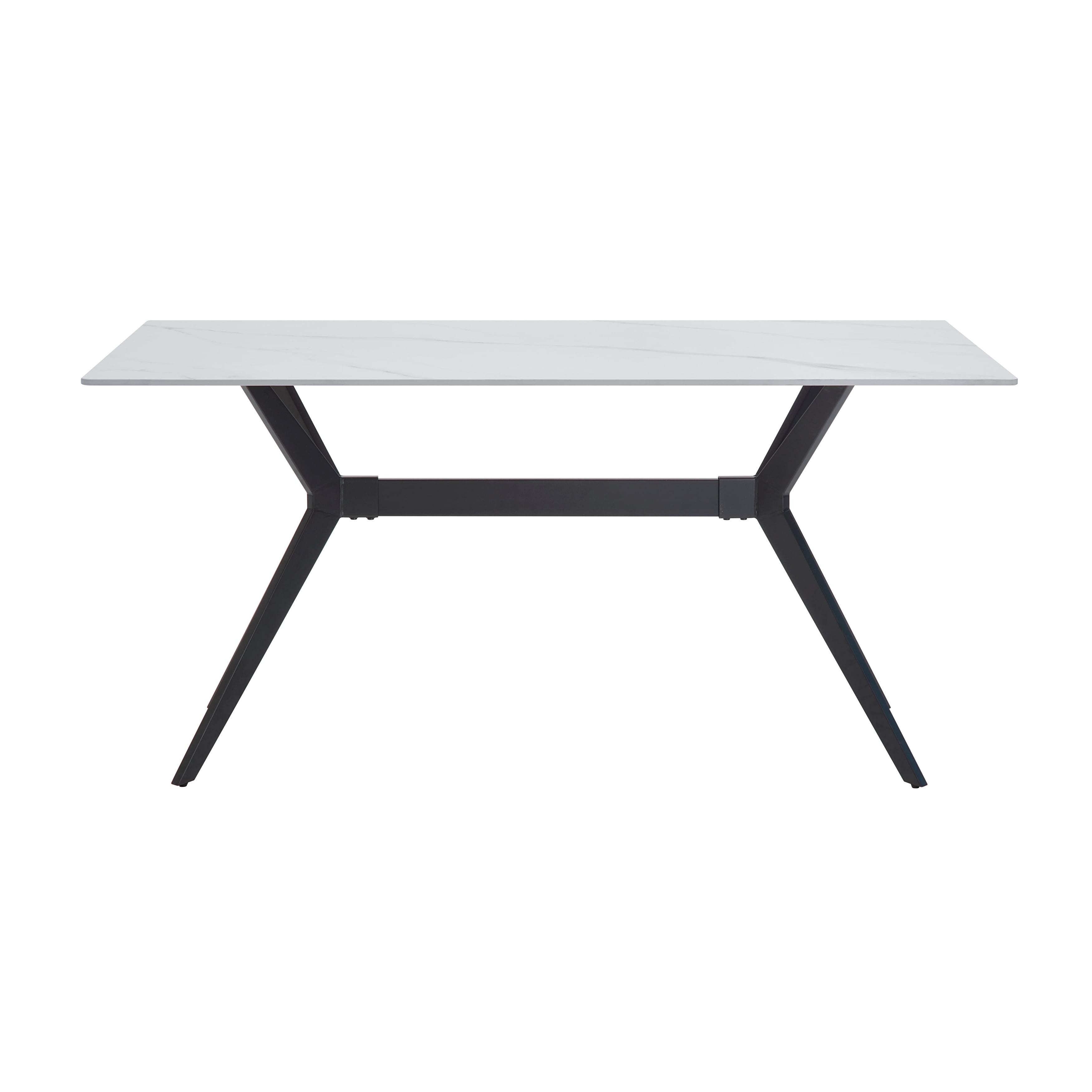 Contemporary White Sintered Stone Dining Table with Black Metal Legs