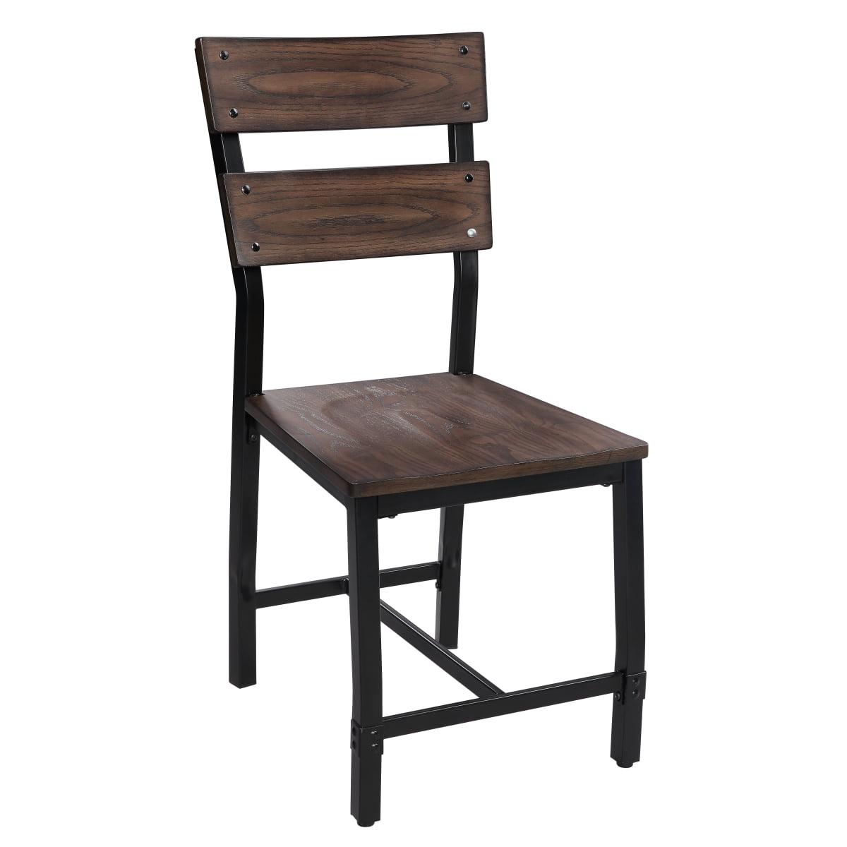 Oak and Black Ladder Back Side Chairs with Metal Frame, Set of 2