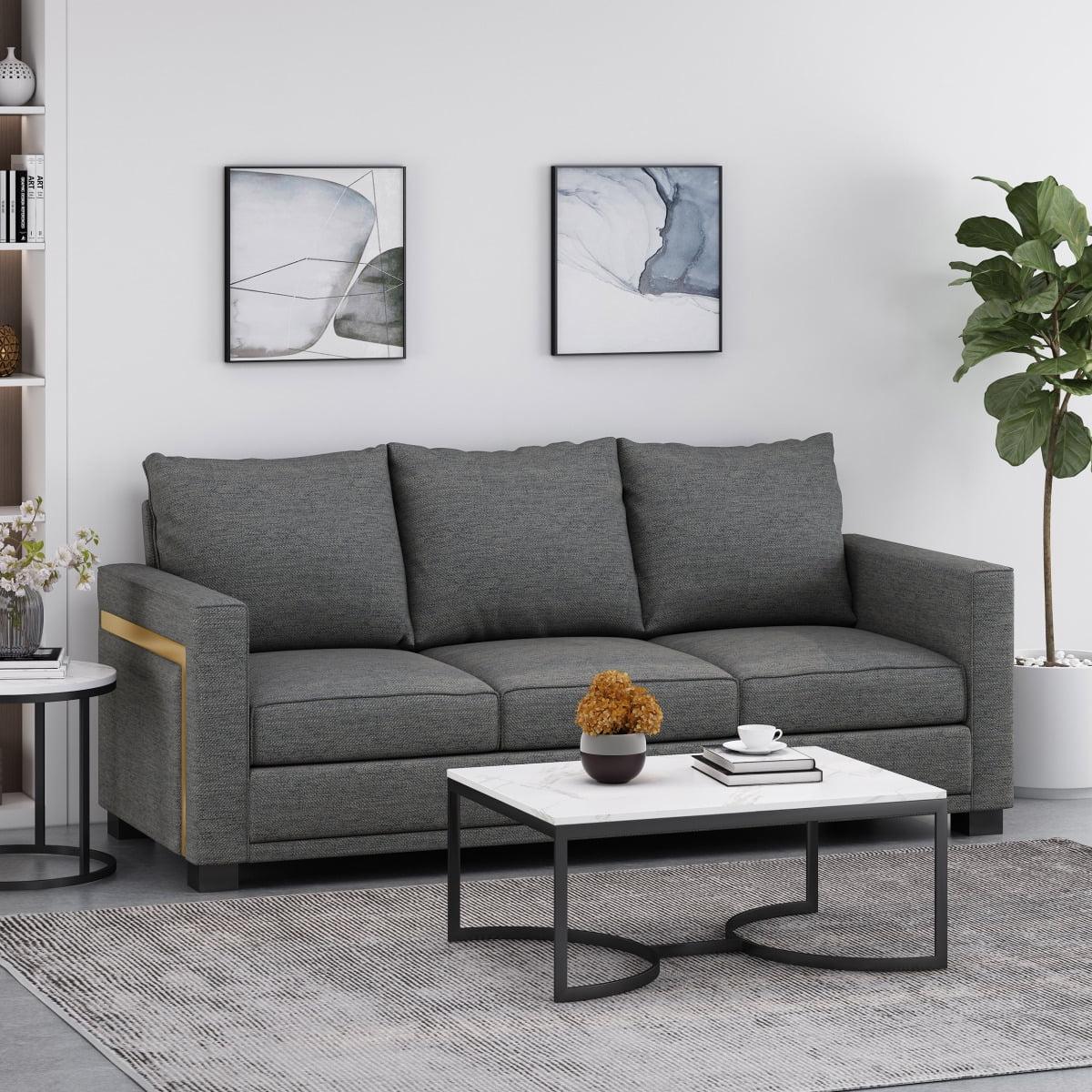 Charcoal Fabric 3-Seater Sofa with Nailhead Trim