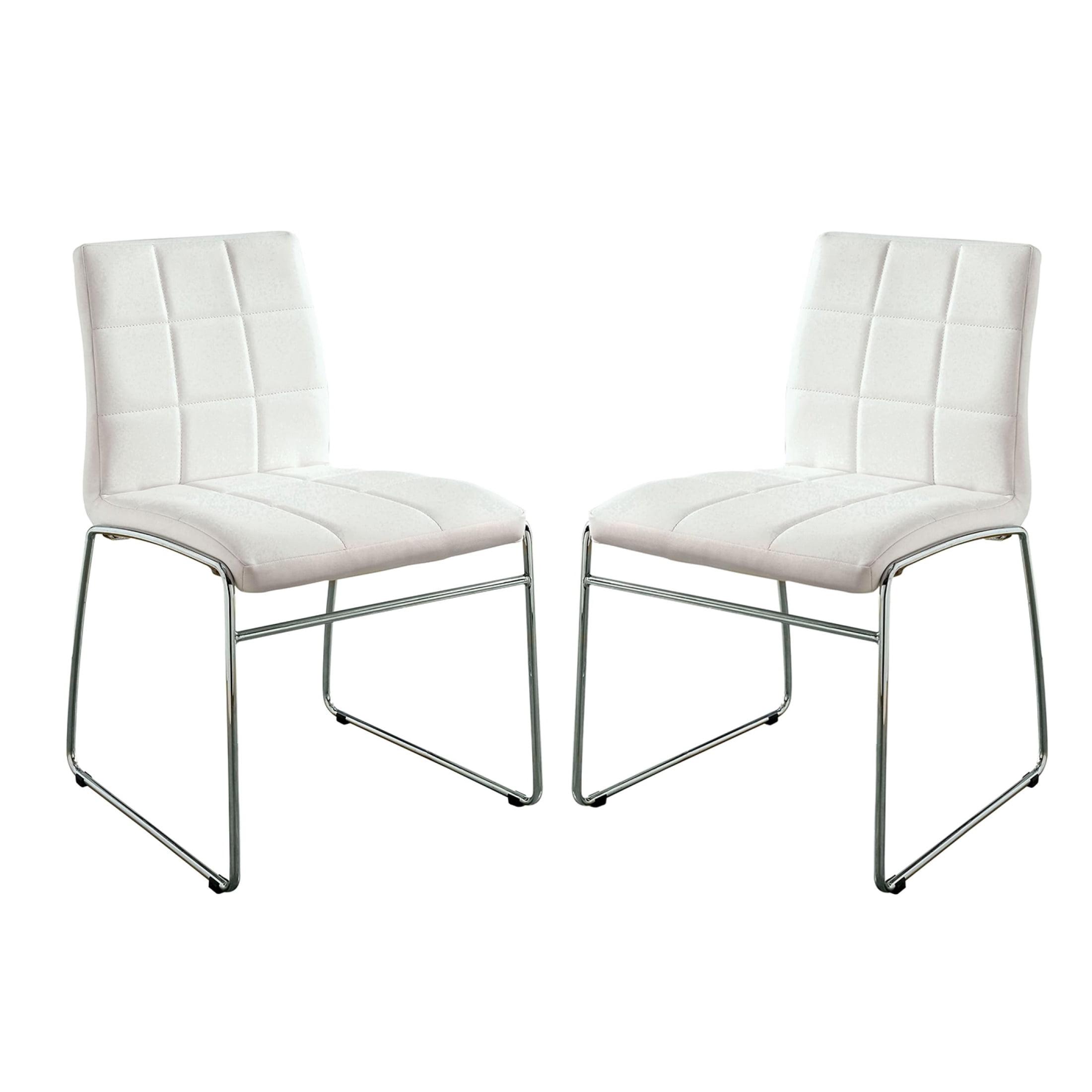 Contemporary White Faux Leather Side Chair with Metal Legs