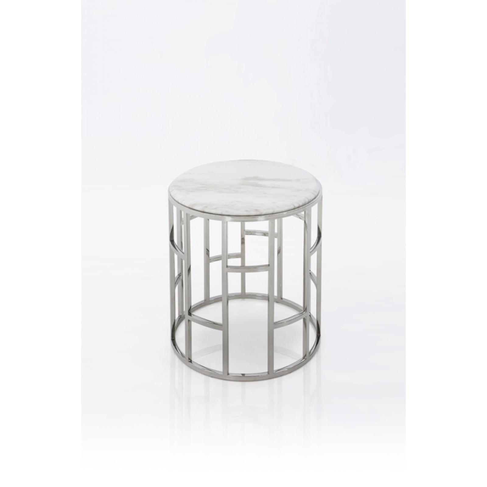 White Marble and Stainless Steel Round End Table