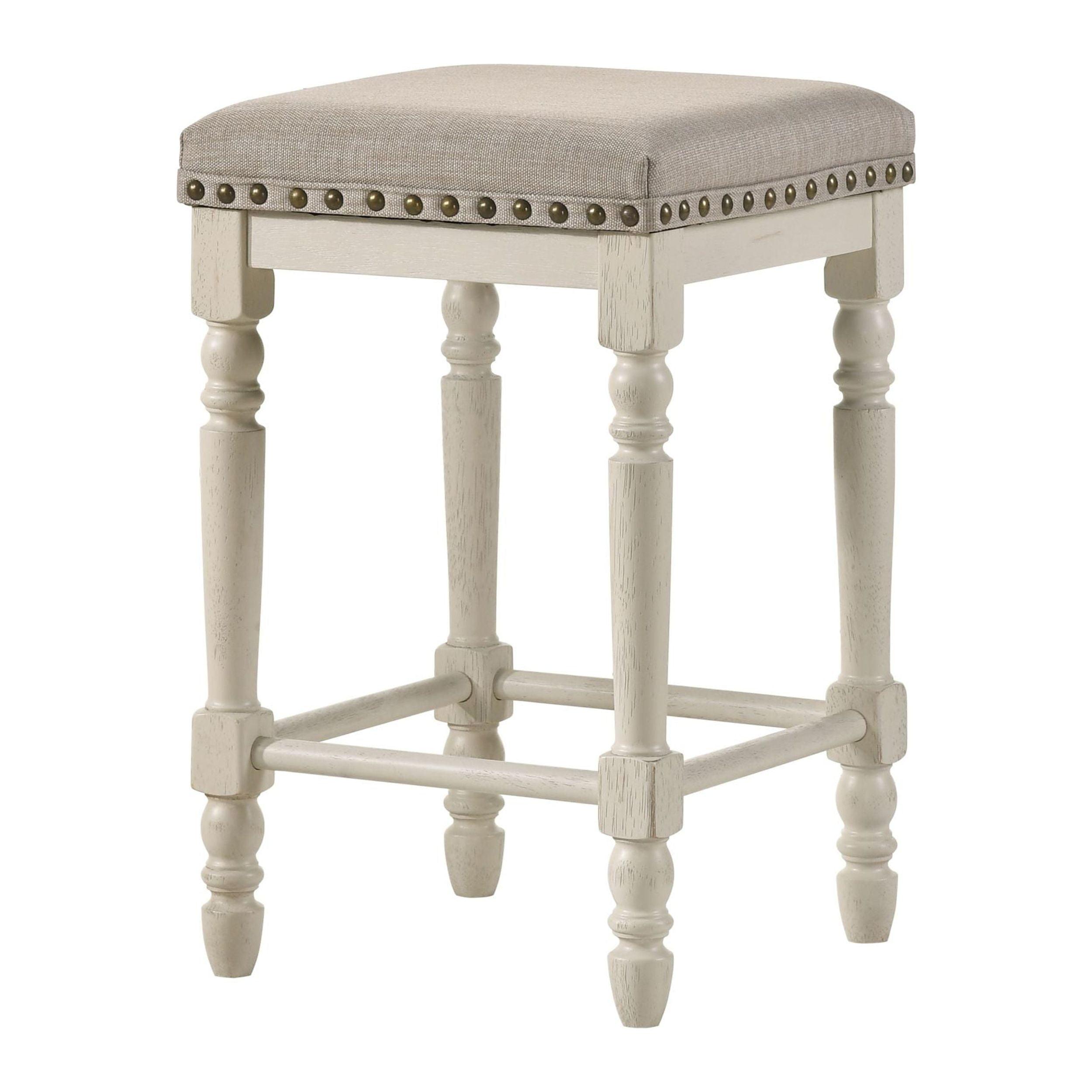 Tasnim Antique White and Oak Backless Counter Height Stool