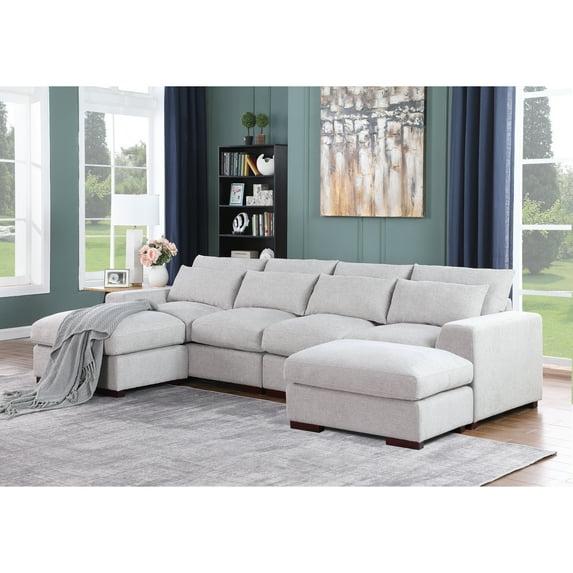 Biaggio Linen Blend Sectional with 2 Ottomans,Sectional Couch