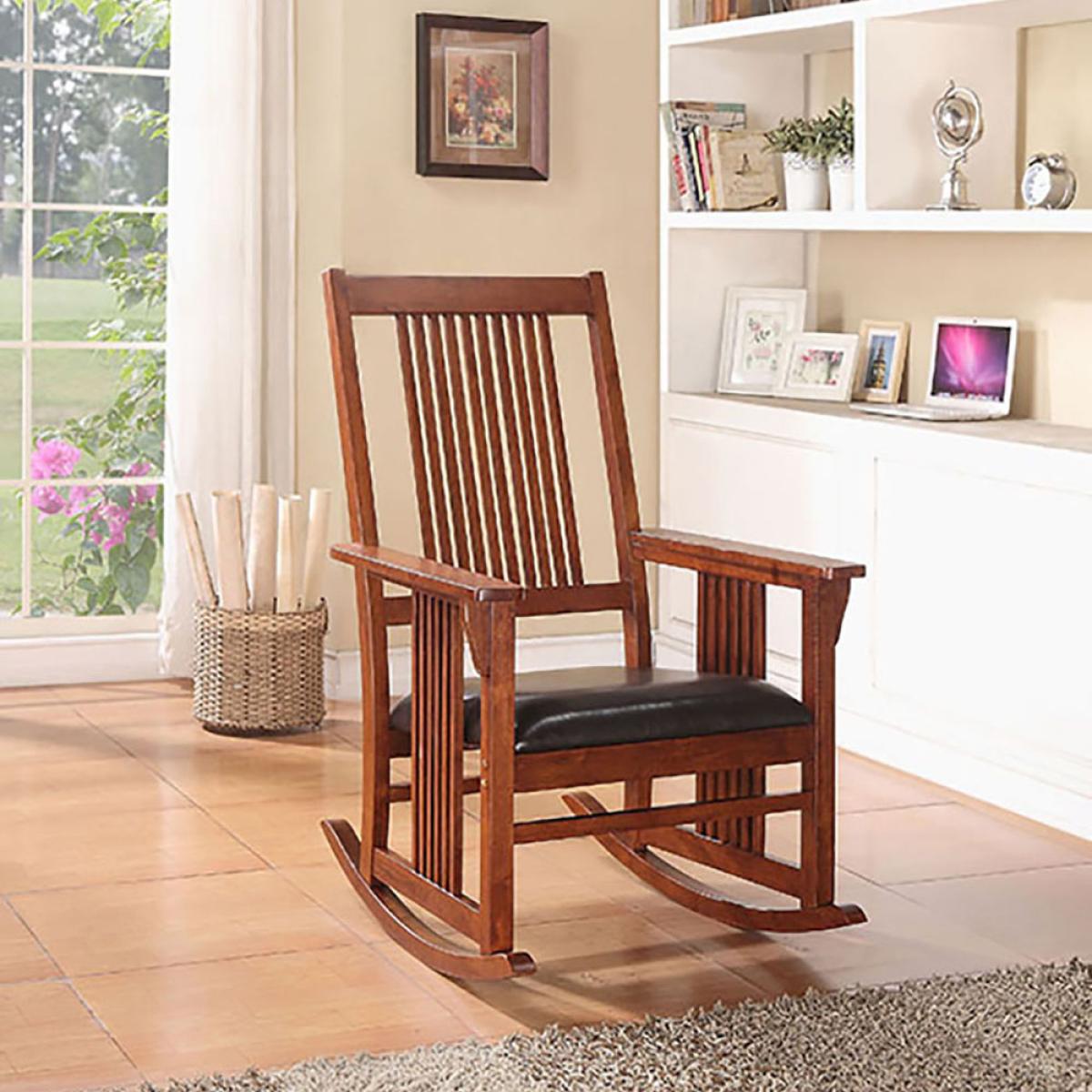 Traditional Style Wooden Rocking Chair with Slat Back Brown - Saltoro Sherpi