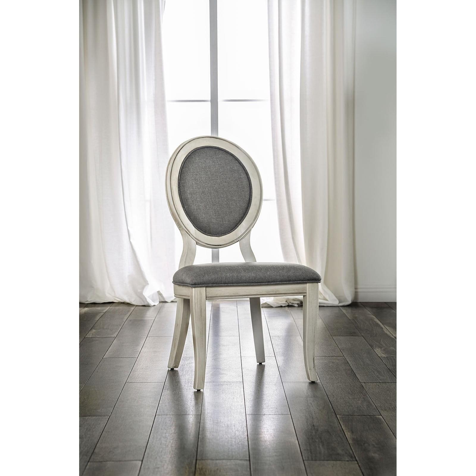 Transitional Gray Linen-Upholstered Solid Wood Side Chair in Antique White