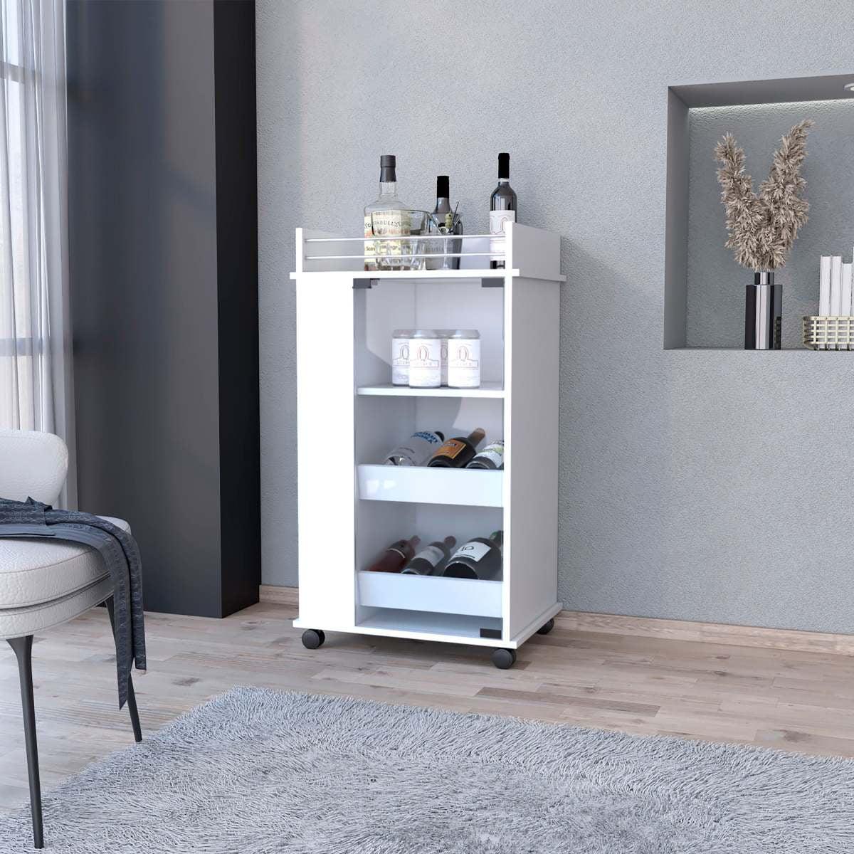 Willow Park White Glass Door Bar Cart with Storage