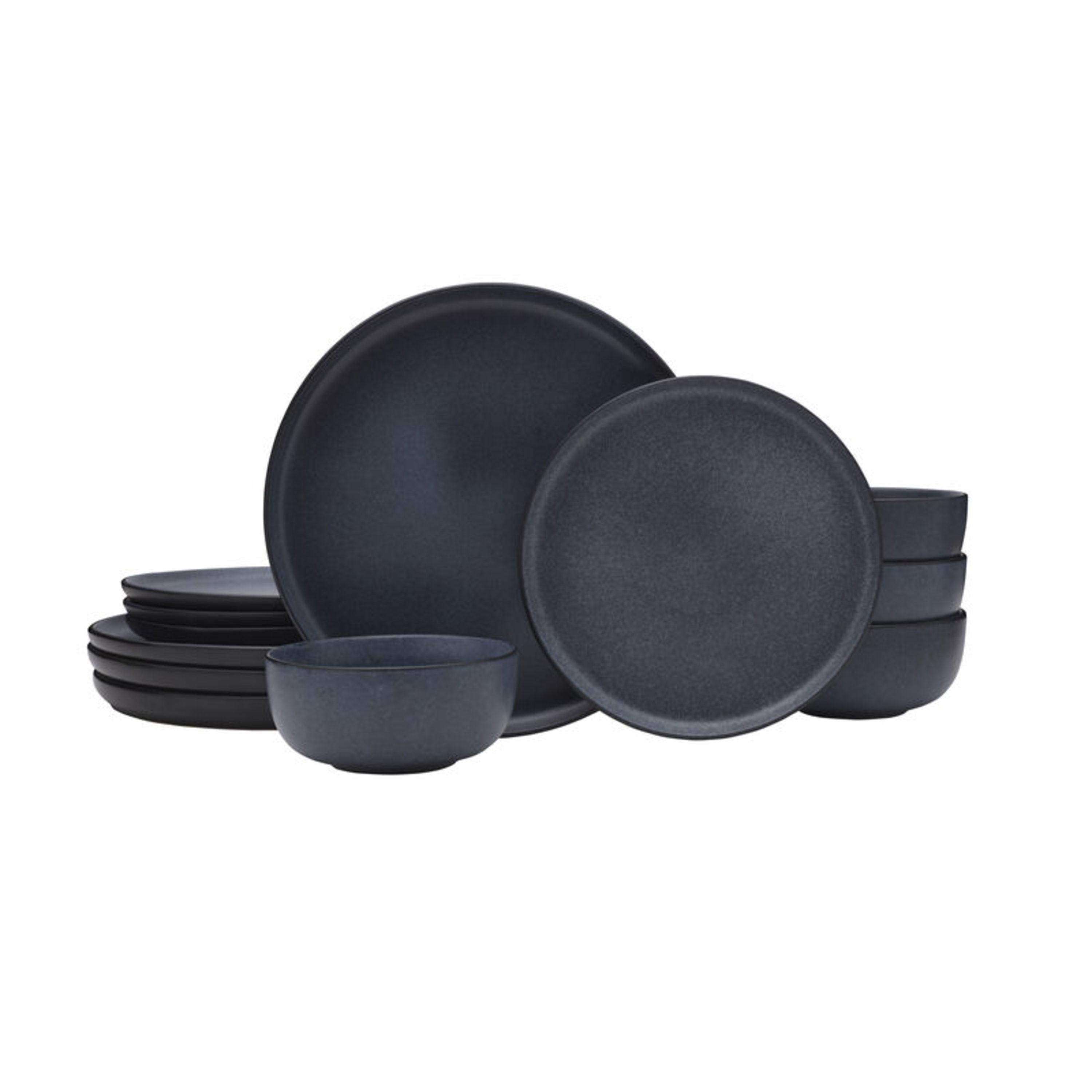 Matte Black Ceramic 12-Piece Dinnerware Set, Service for 4