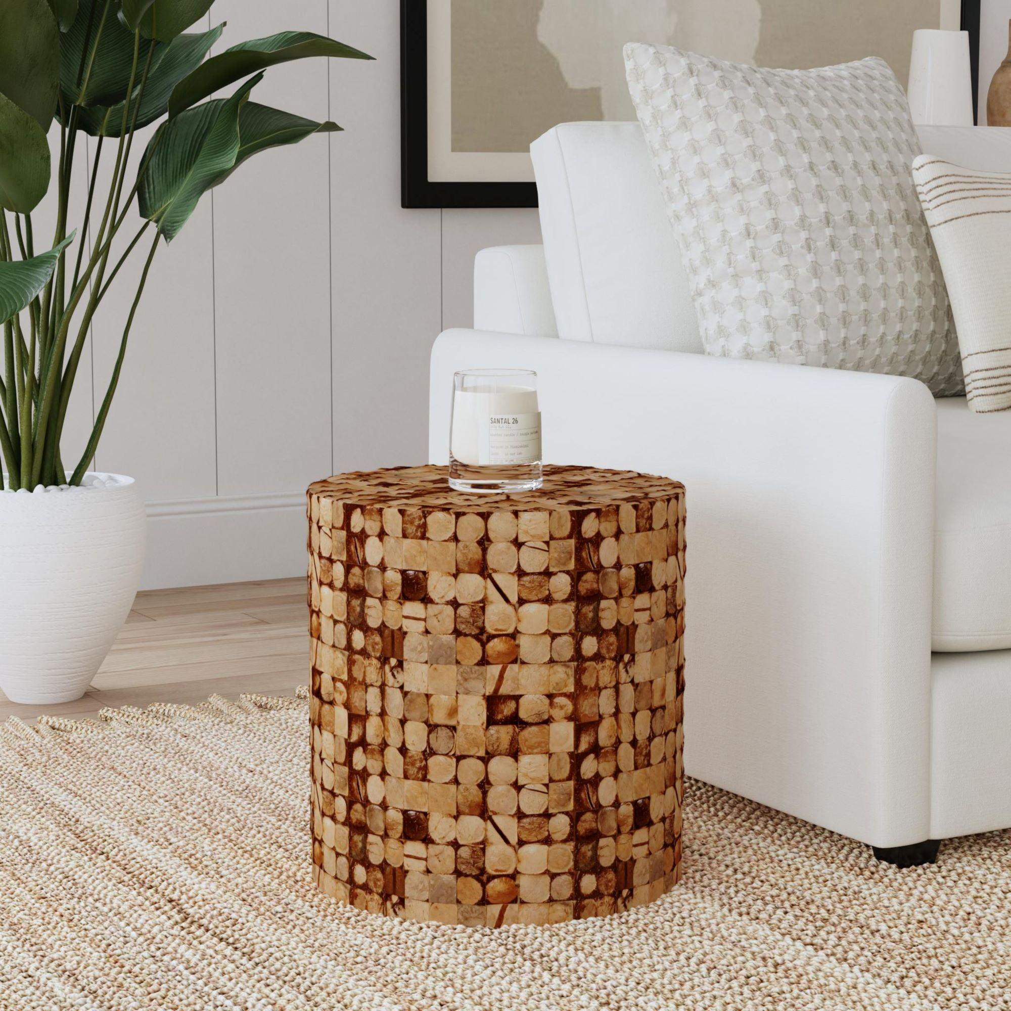 East at Main Juliette Coco End Table with Coconut Shell Mosaic Brown