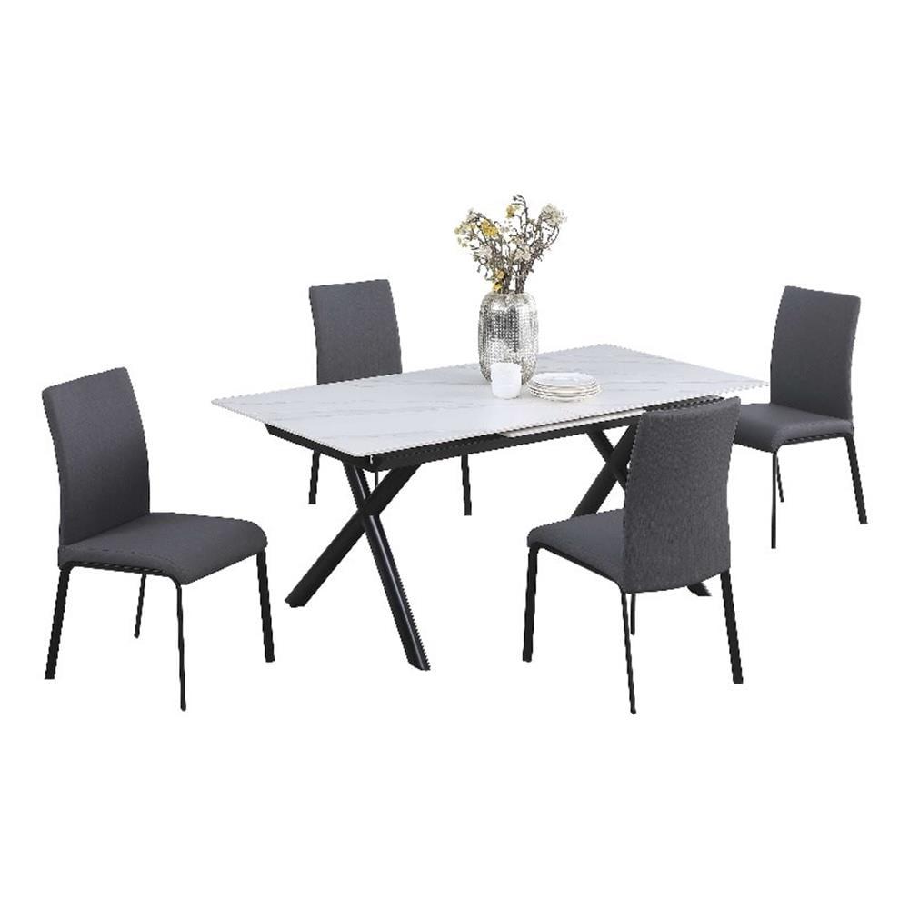 Milan Kortana White Sintered Stone Top Dining Set with 4 Gray Faux Leather Chairs