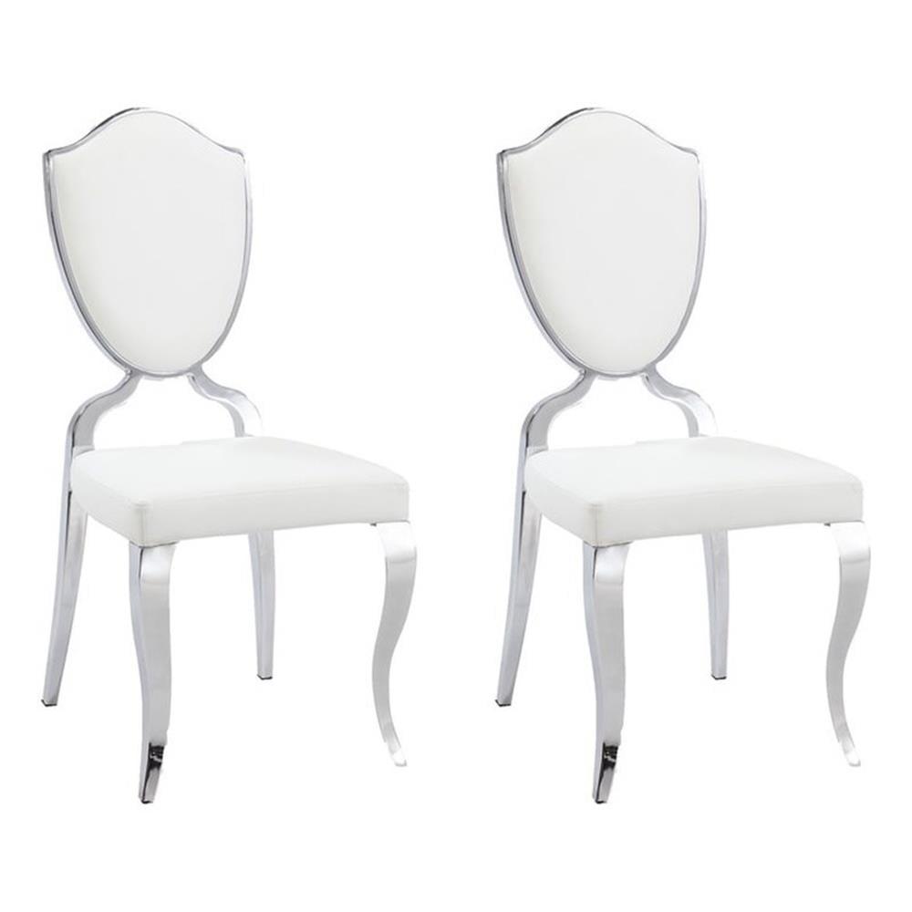 White Faux Leather Shield-Back Side Chair with Chrome Legs, Set of 2