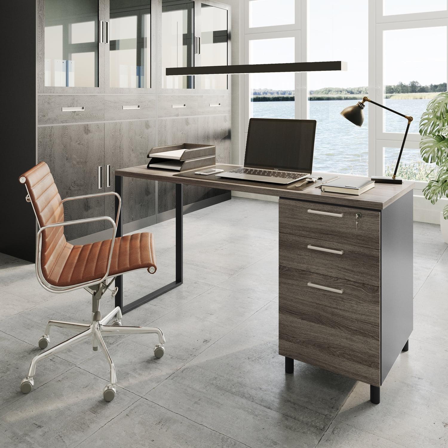 Modern Designs by Crafts and Comfort Milano Modern Home & Office Computer Desk - 47 Inch with 3 Locking Drawers - Wooden Study Writing Desk with Storage Space - Grey/Black