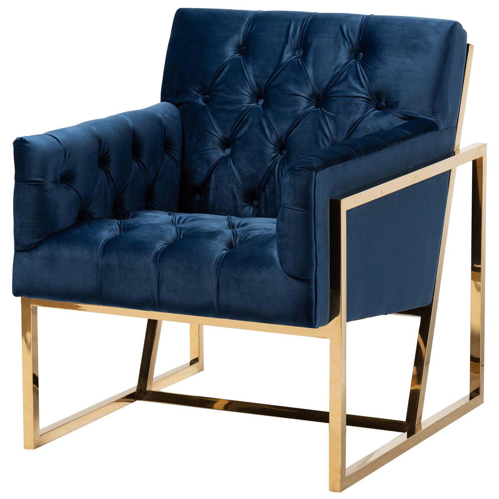 Milano 28" Navy Blue Velvet Accent Chair with Gold Frame