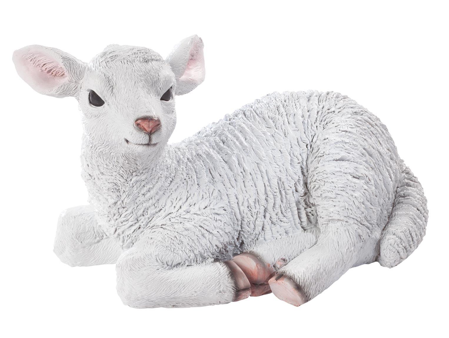 Hand-Painted White Resin Lamb Garden Statue, 12"