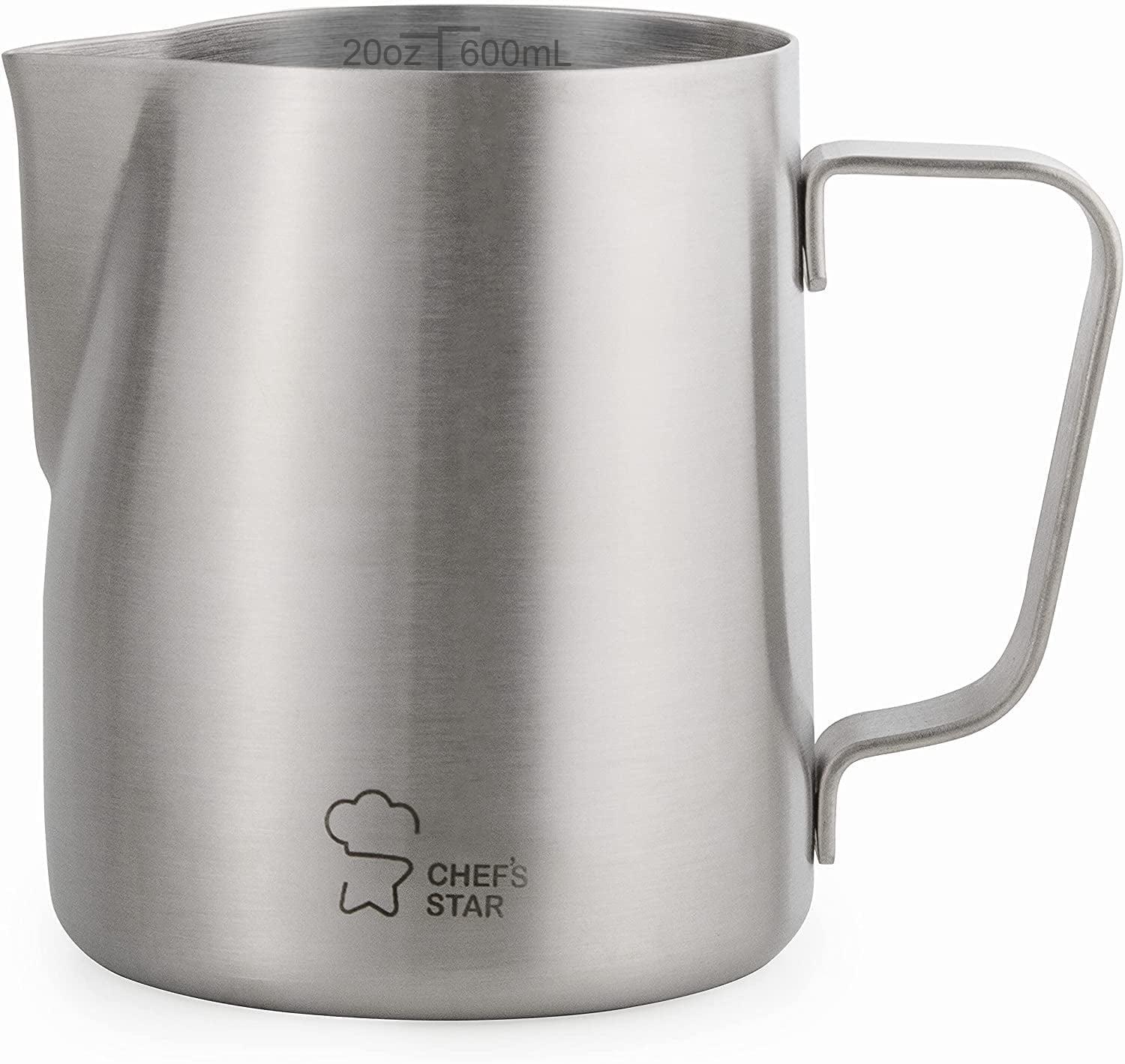 Milk Frothing Pitcher Stainless Steel, Steaming Jug Perfect for Espresso Maker, Hot Chocolate, Latte Art Barista and Cappuccino Maker, 20 oz(600 ml) by Chef's Star