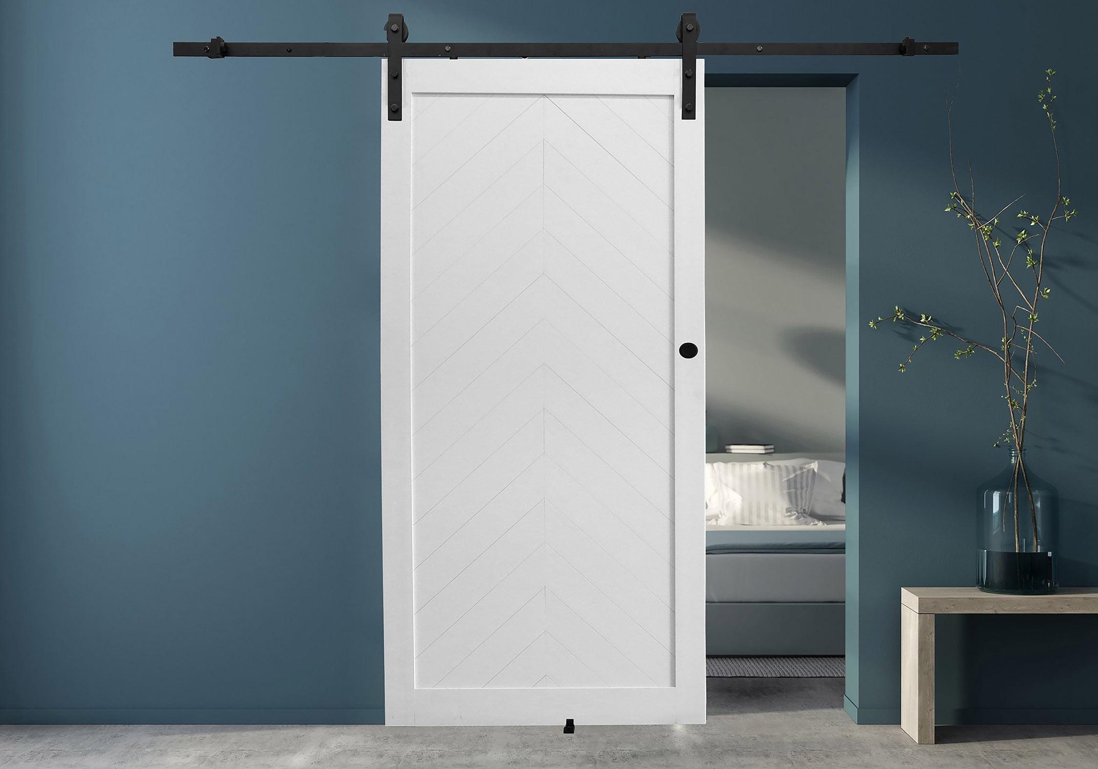 LTL Home Products Chevron PVC/Vinyl Millbrooke Barn Door with Installation Hardware Kit