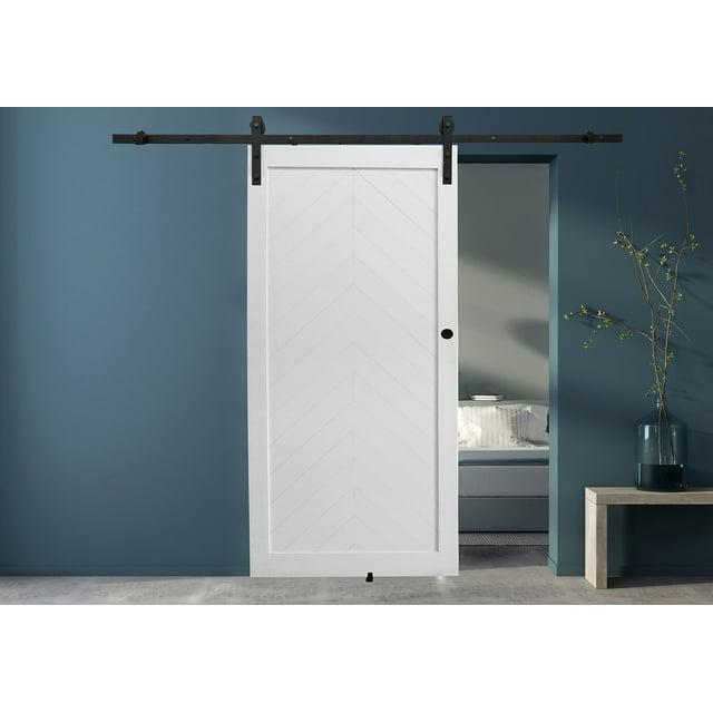 LTL Home Products Chevron PVC/Vinyl Millbrooke Barn Door with Installation Hardware Kit