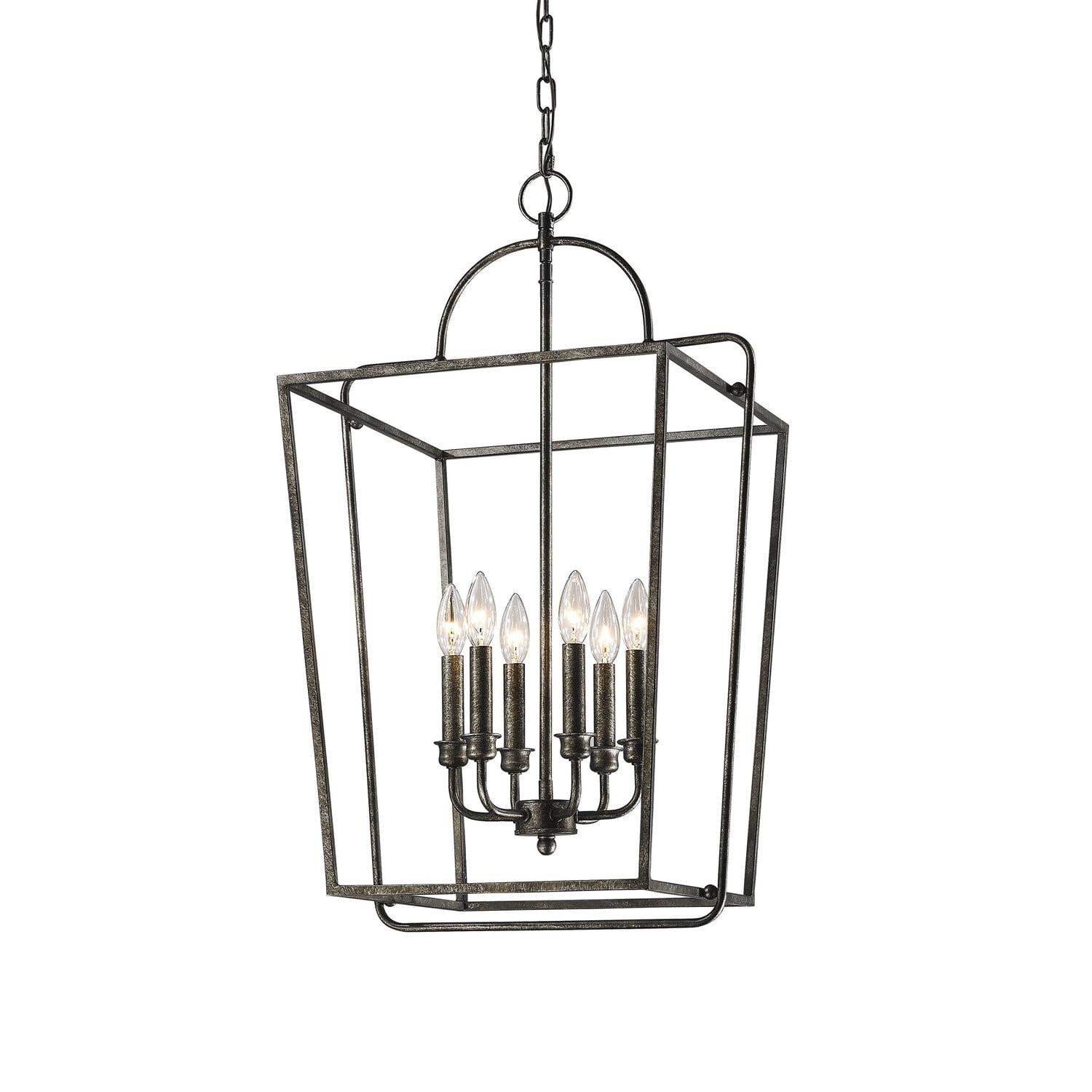 Antique Silver 6-Light Glass Pendant for Indoor/Outdoor