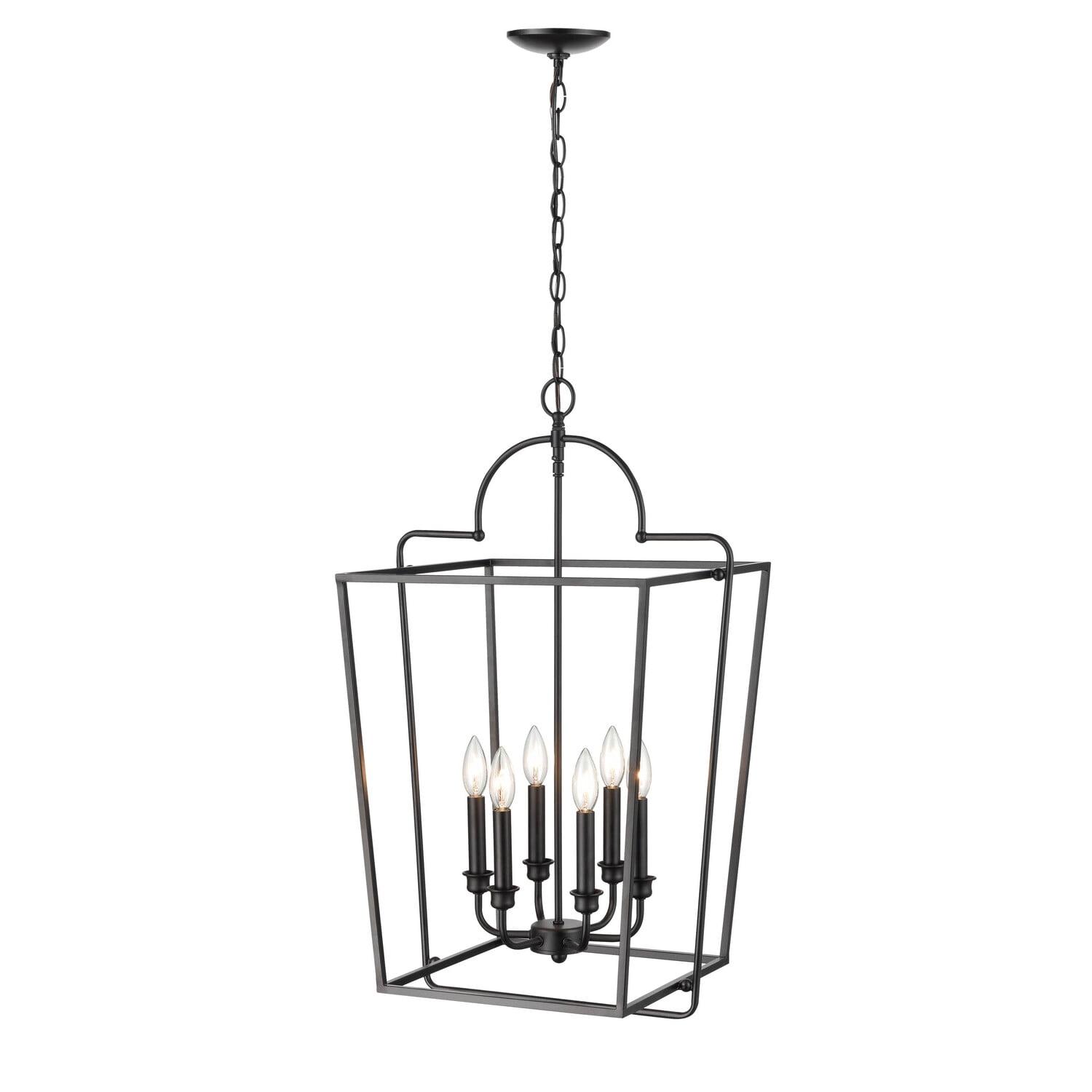 Elegant Matte Black 6-Light Indoor/Outdoor Pendant with Glass Accents