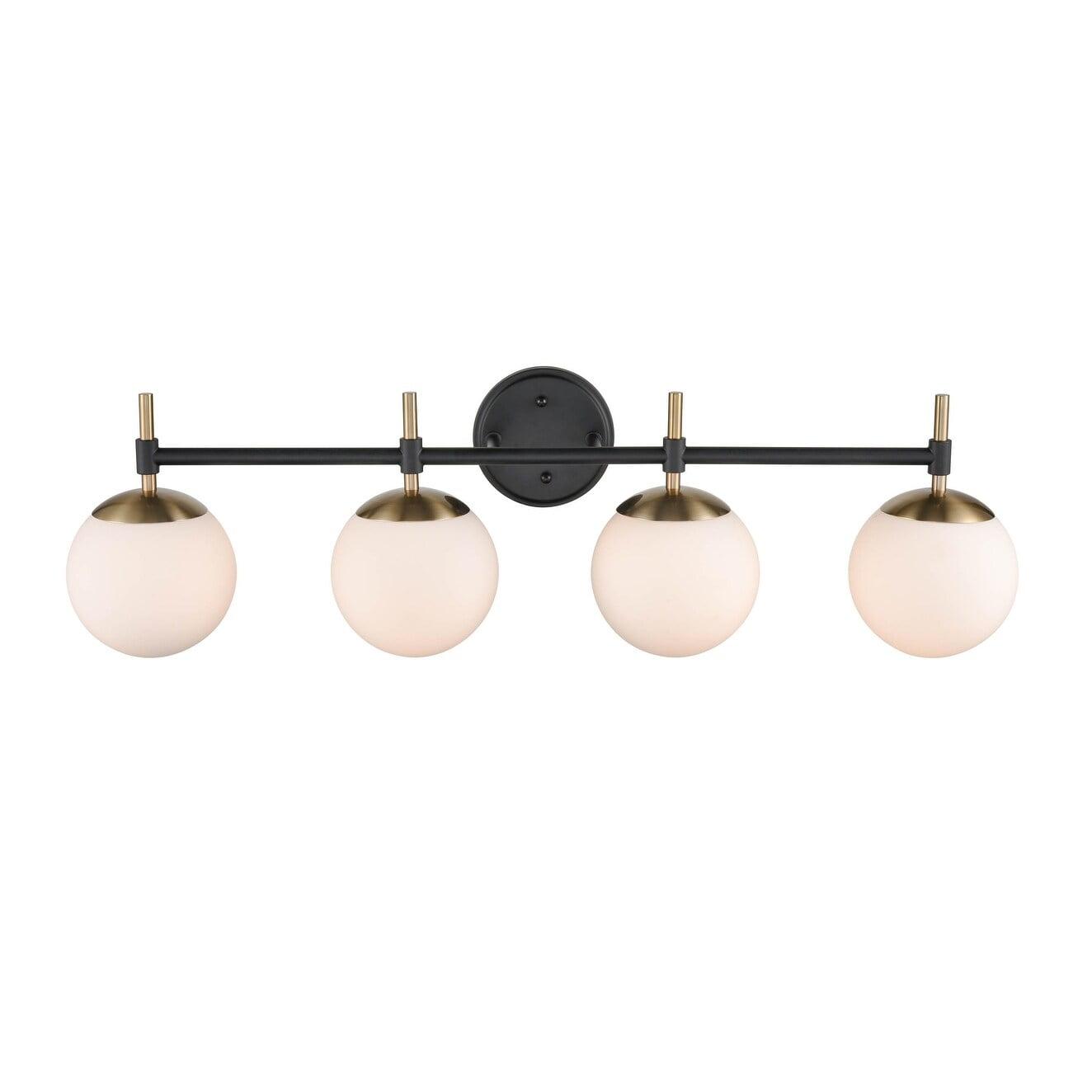 Millennium Lighting 929 Lighting 4 Light Bathroom Vanity Fixture with Opal Glass Shades Matte Black/Modern Gold Black Matte 4 to 8 Inches