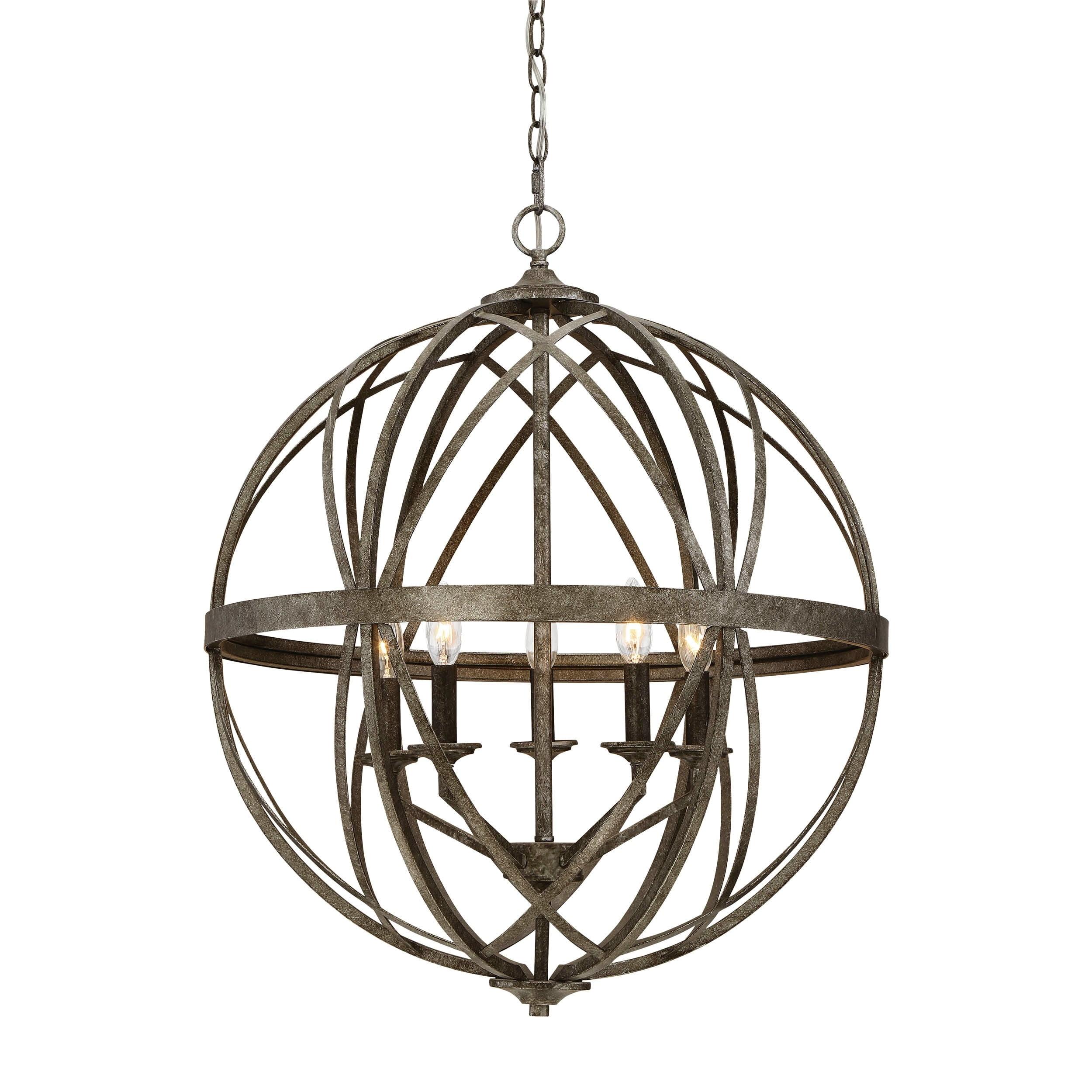 Lakewood Antique Silver Globe Pendant Light - 28"x24"