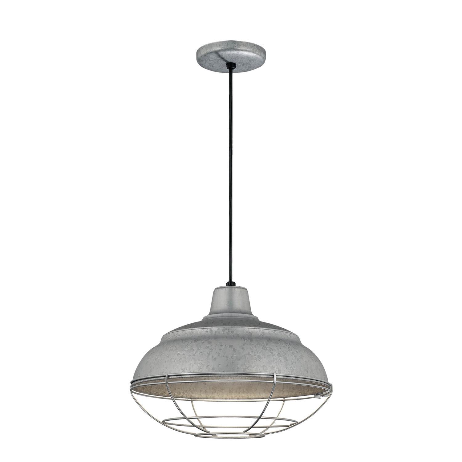 Galvanized Silver Chrome 14" Bowl Pendant Light