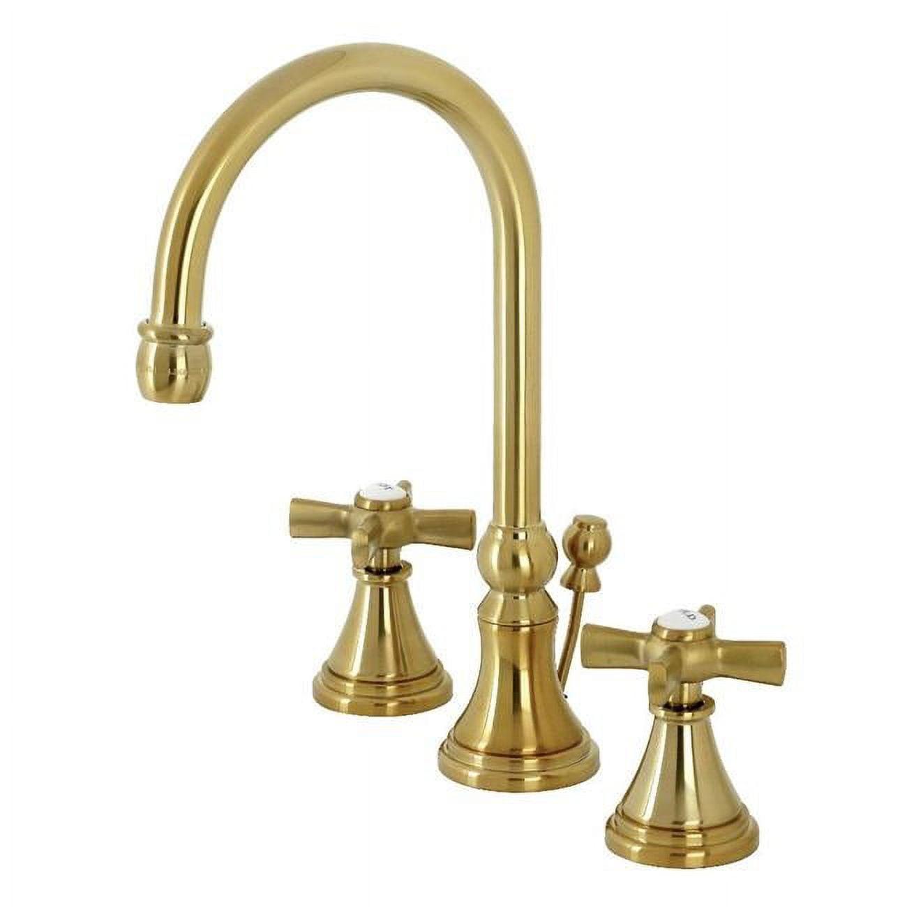 Kingston Brass Millennium Two-Handle 3-Hole Deck Mount Widespread Bathroom Faucet with Brass Pop-Up Drain