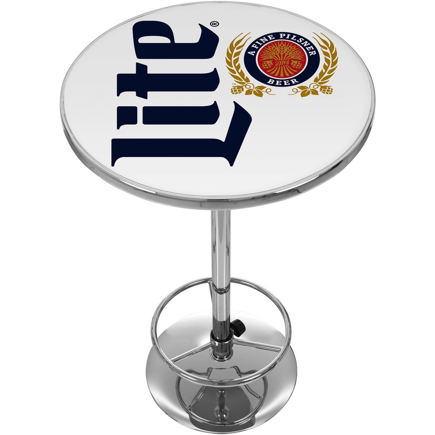 Retro Round Wood & Chrome Bar Height Pub Table with Acrylic Top