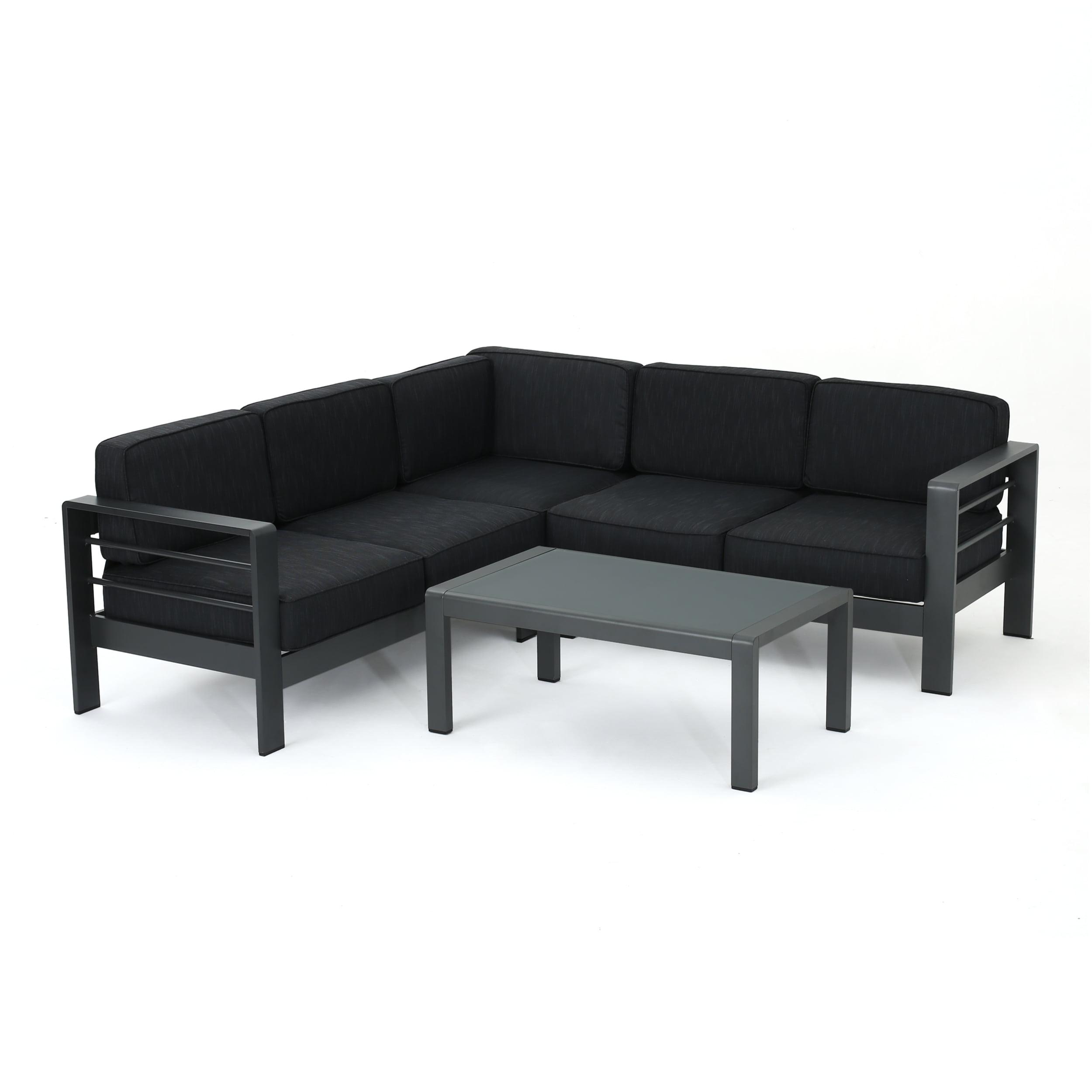 Modern Dark Grey Aluminum 4-Piece Outdoor Sectional Sofa Set with Cushions