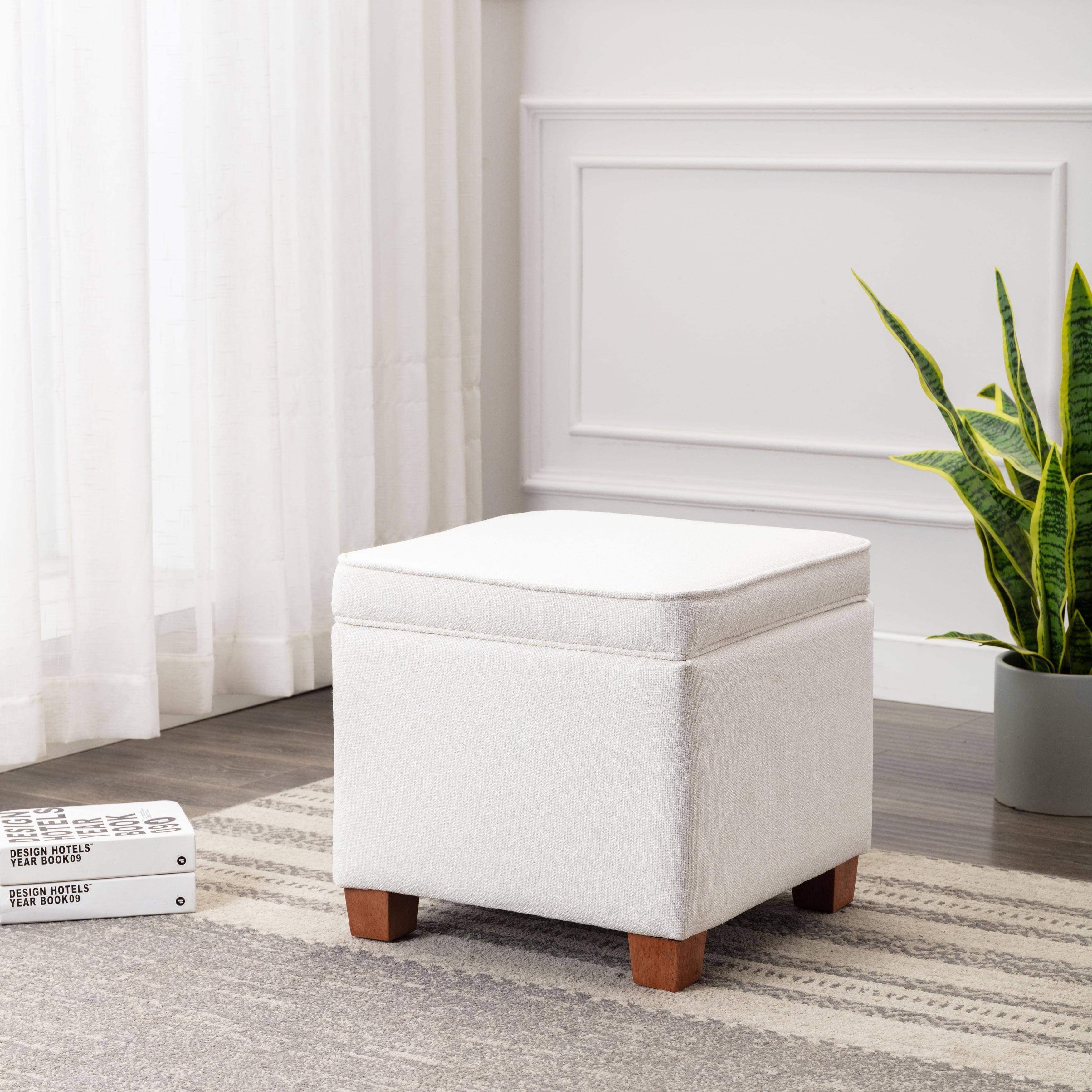 Square Storage Ottoman with Piping and Lift Off Lid - WOVENBYRD