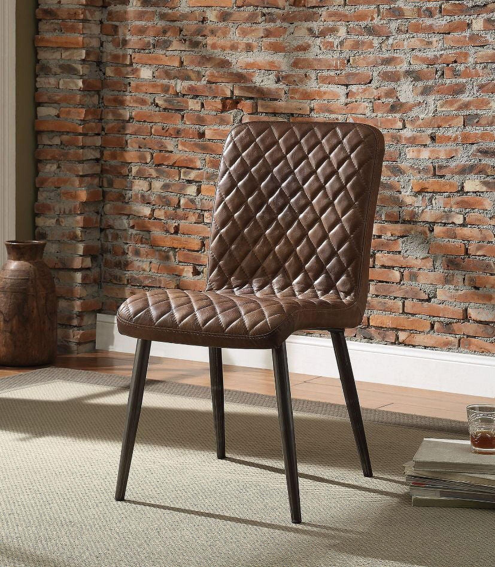 Low-Profile Vintage Chocolate Leather Side Chair with Metal Legs