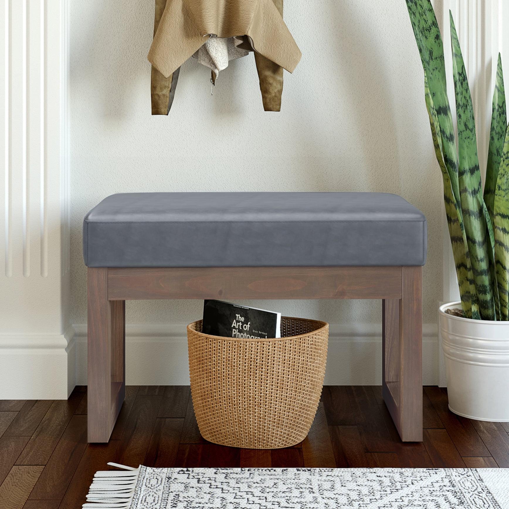 Simpli Home Milltown Ottoman Bench with Upholstered Seat and Solid Wood Frame