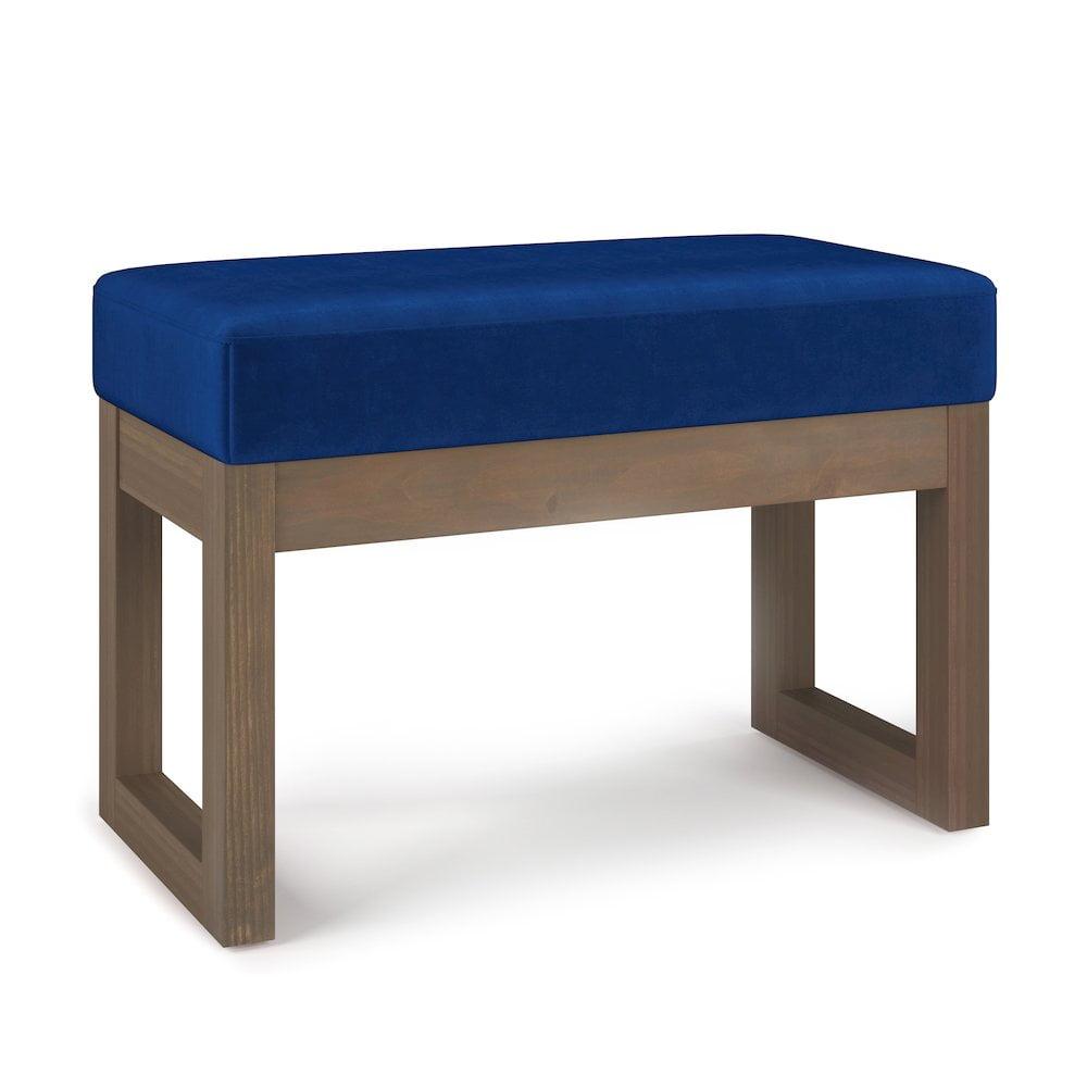 Simpli Home Milltown 26" Footstool Ottoman Bench in Blue Velvet