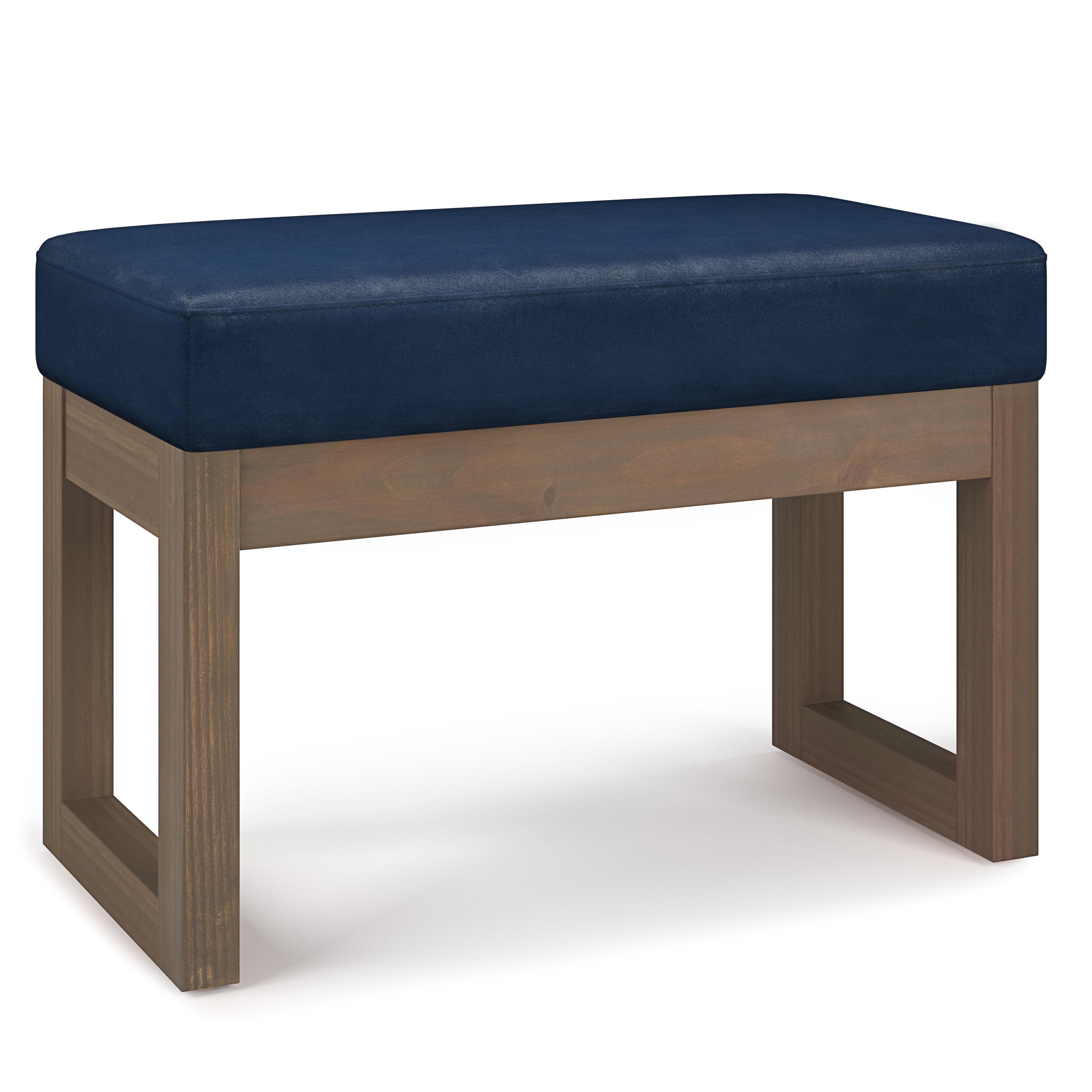 Milltown 26" Distressed Dark Blue Vegan Faux Leather Footstool Ottoman