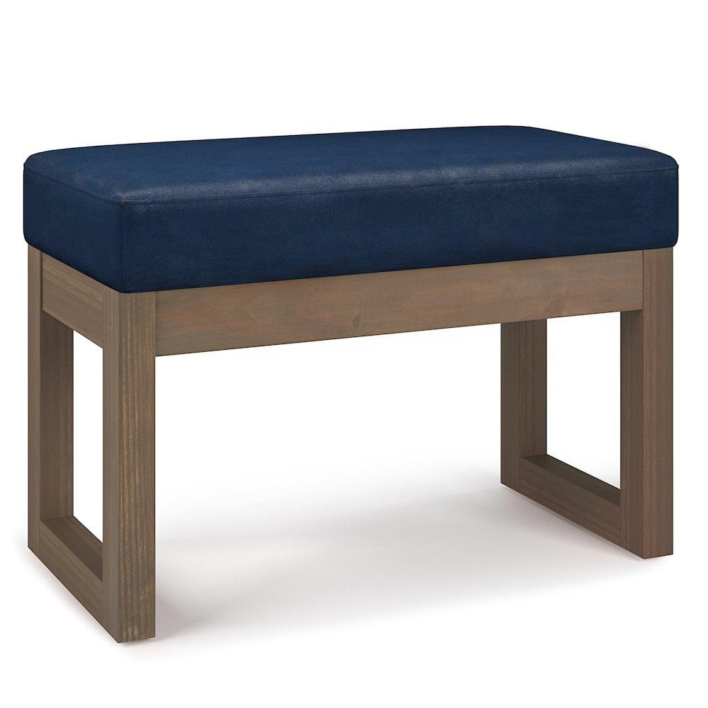 Simpli Home Milltown Solid Wood Footstool Small Ottoman Bench In Distressed Dark Blue