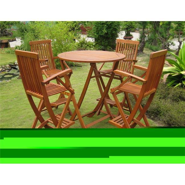 Yellow Balau Wood 5-Piece Bar Height Dining Set