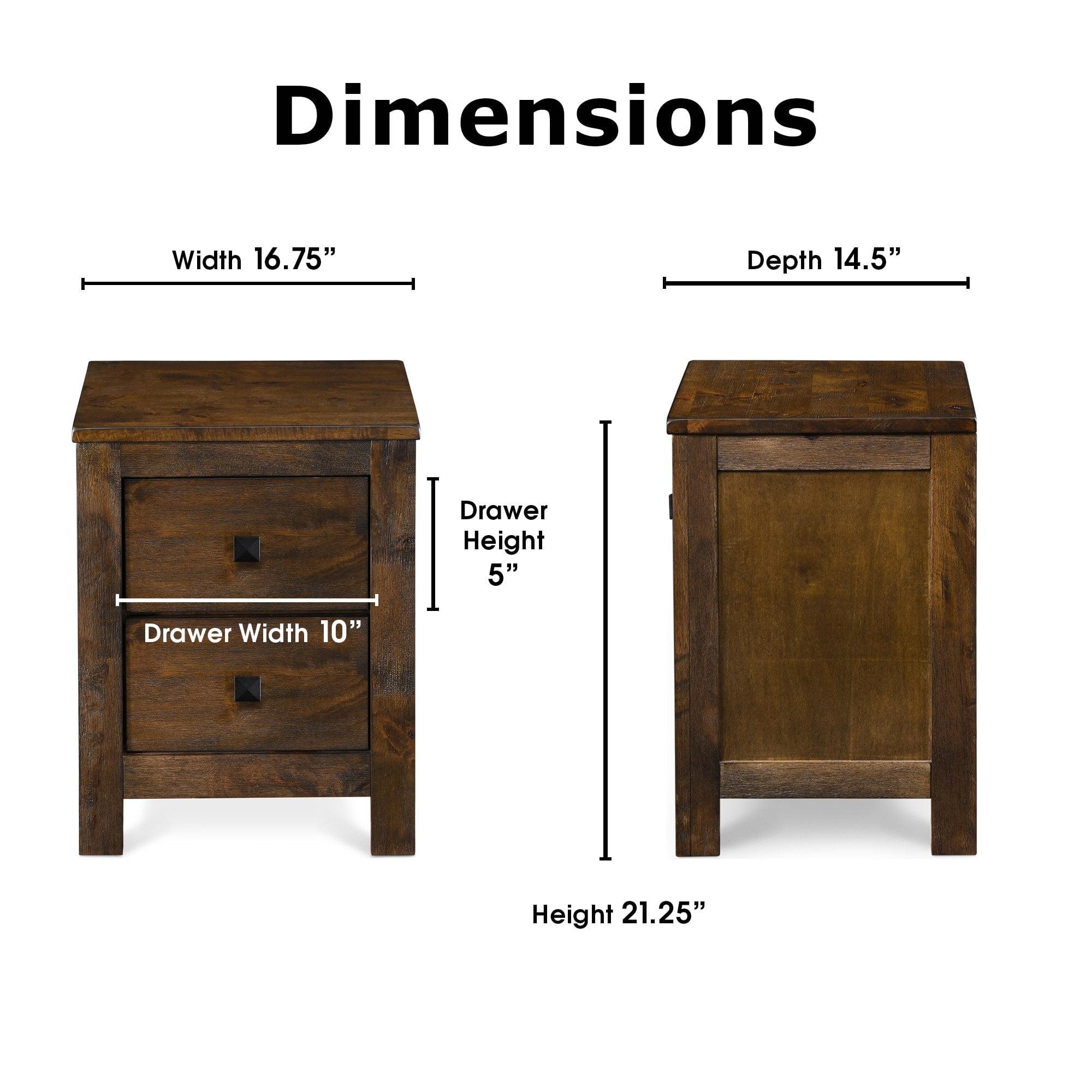 Stratford 2 Drawer Nightstand Classic Brown - Finch: Bedside Storage, Rustic Farmhouse Design