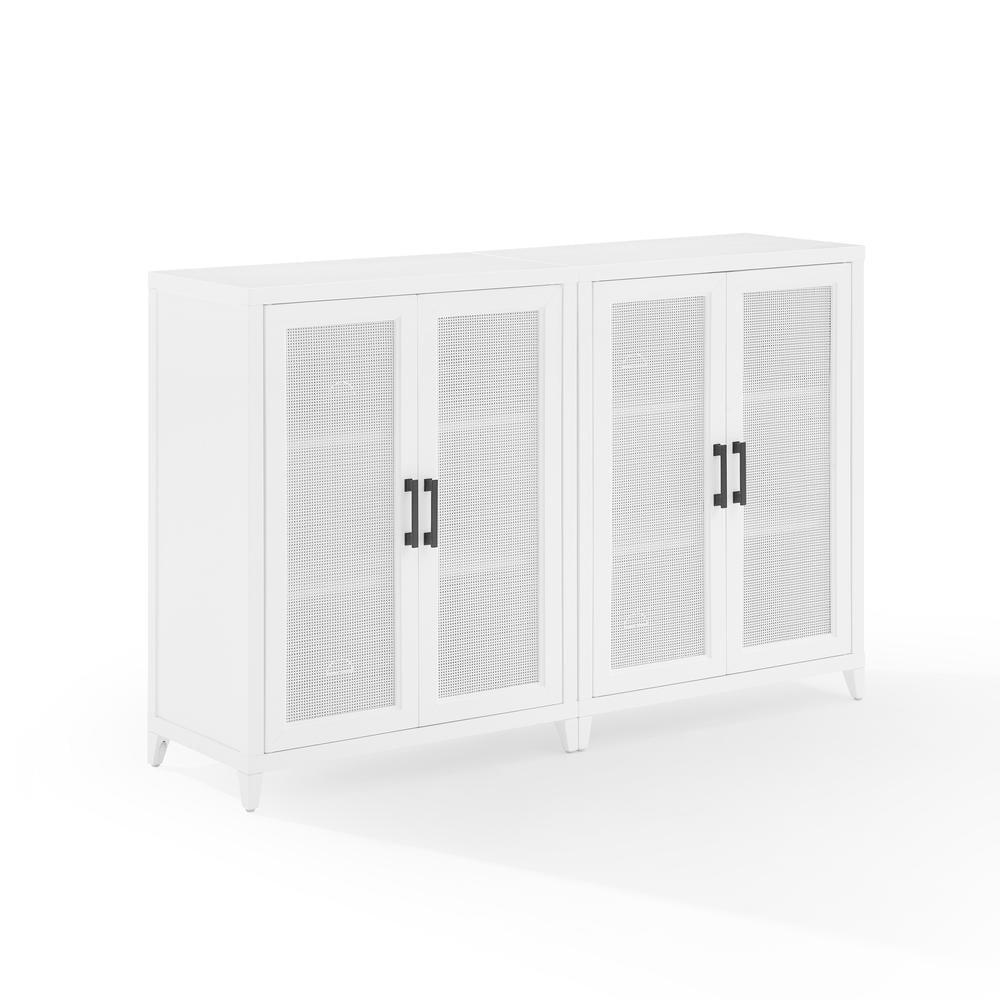 White Freestanding Media Storage Cabinet Set with Poly Rattan Mesh Doors