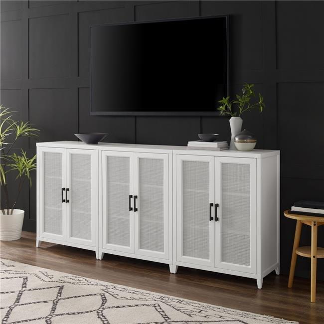 Milo 84" White Woven Entertainment Center with Cabinets