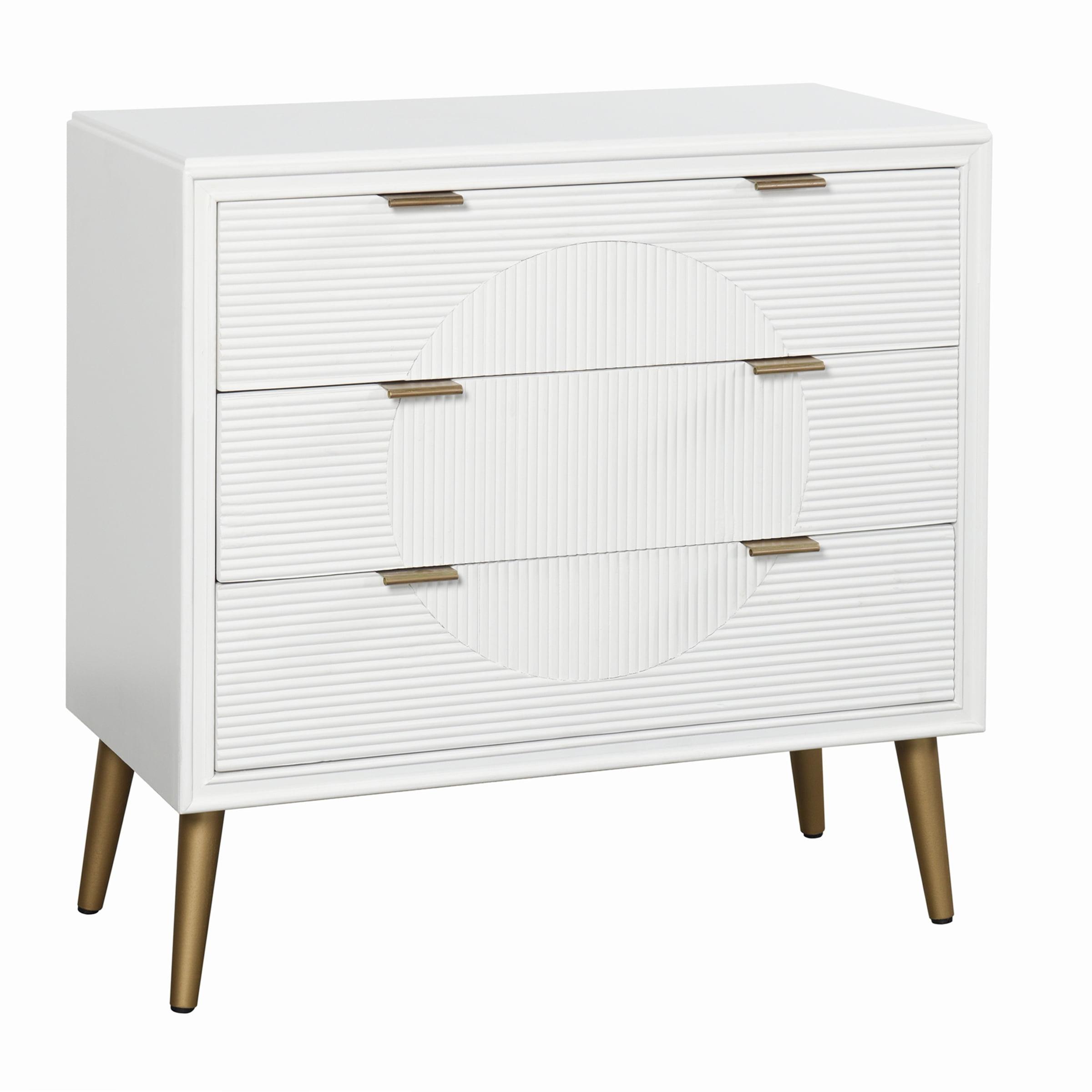 Milo Satin White 3-Drawer Chest with Copper Accents