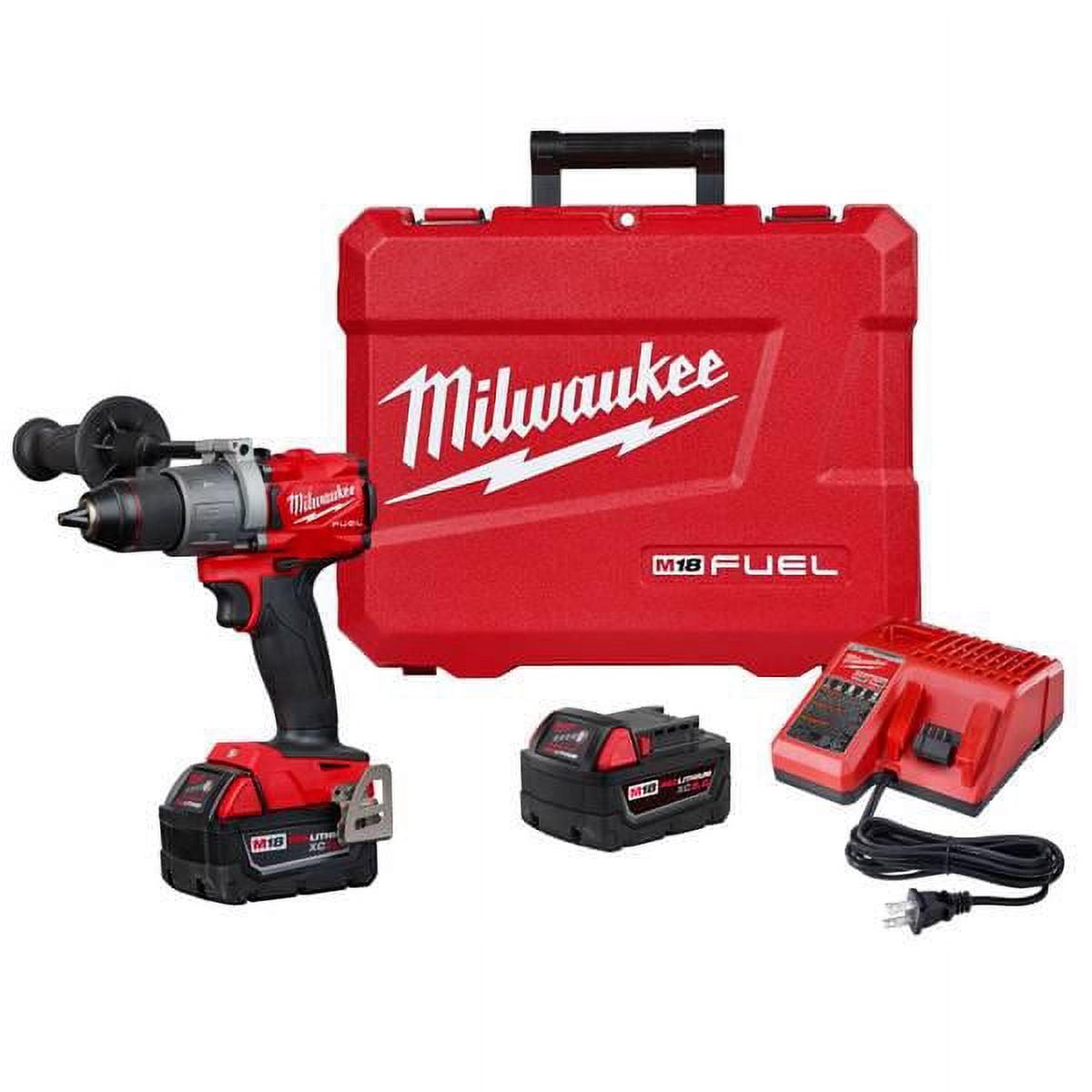 Milwaukee M18 Fuel 1/2" 18V Brushless Hammer Drill Driver 2804-22 with (2) 5Ah Batteries, Charger, & Tool Case
