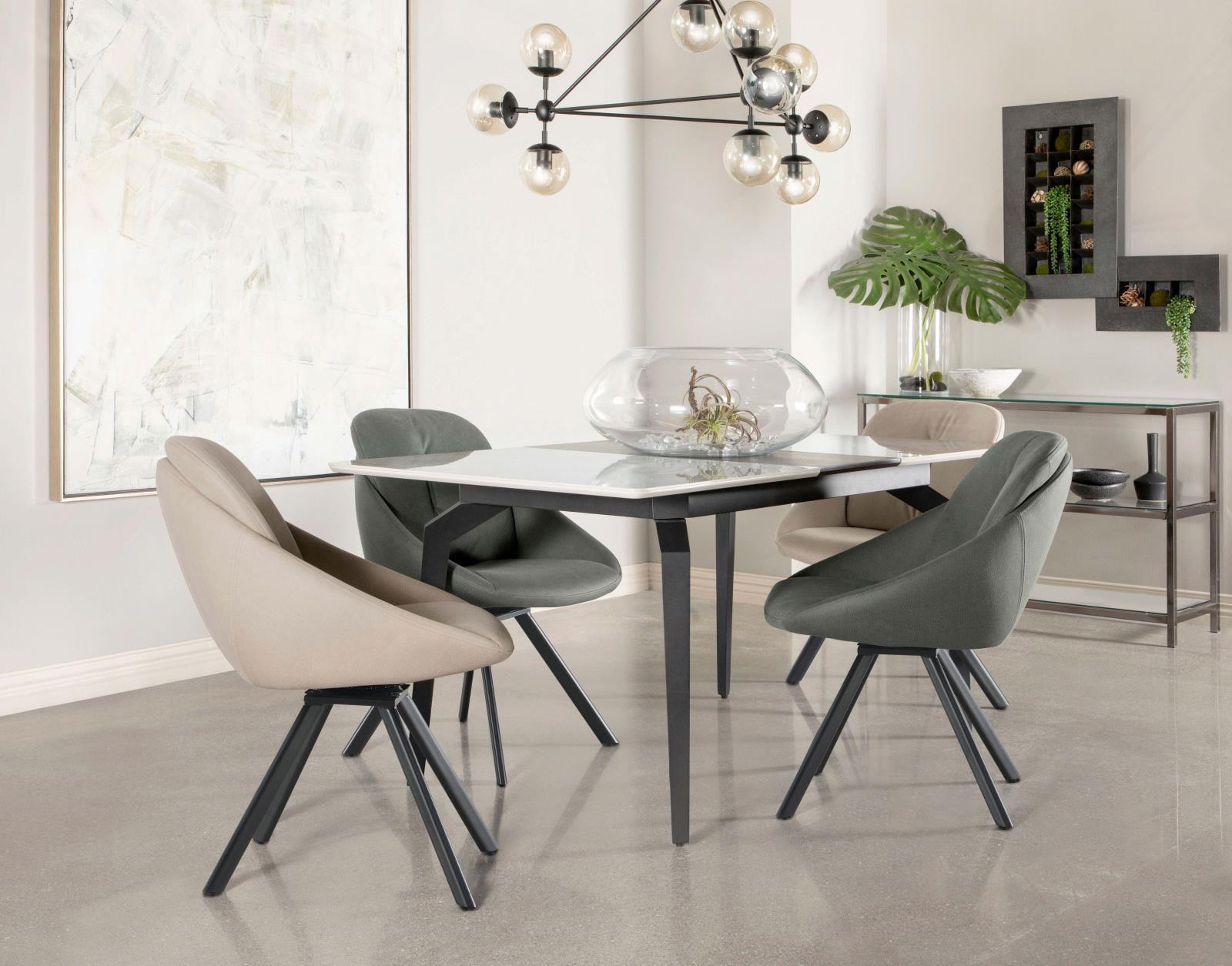 Mina Rectangular Extendable Gray Ceramic and Black Dining Table