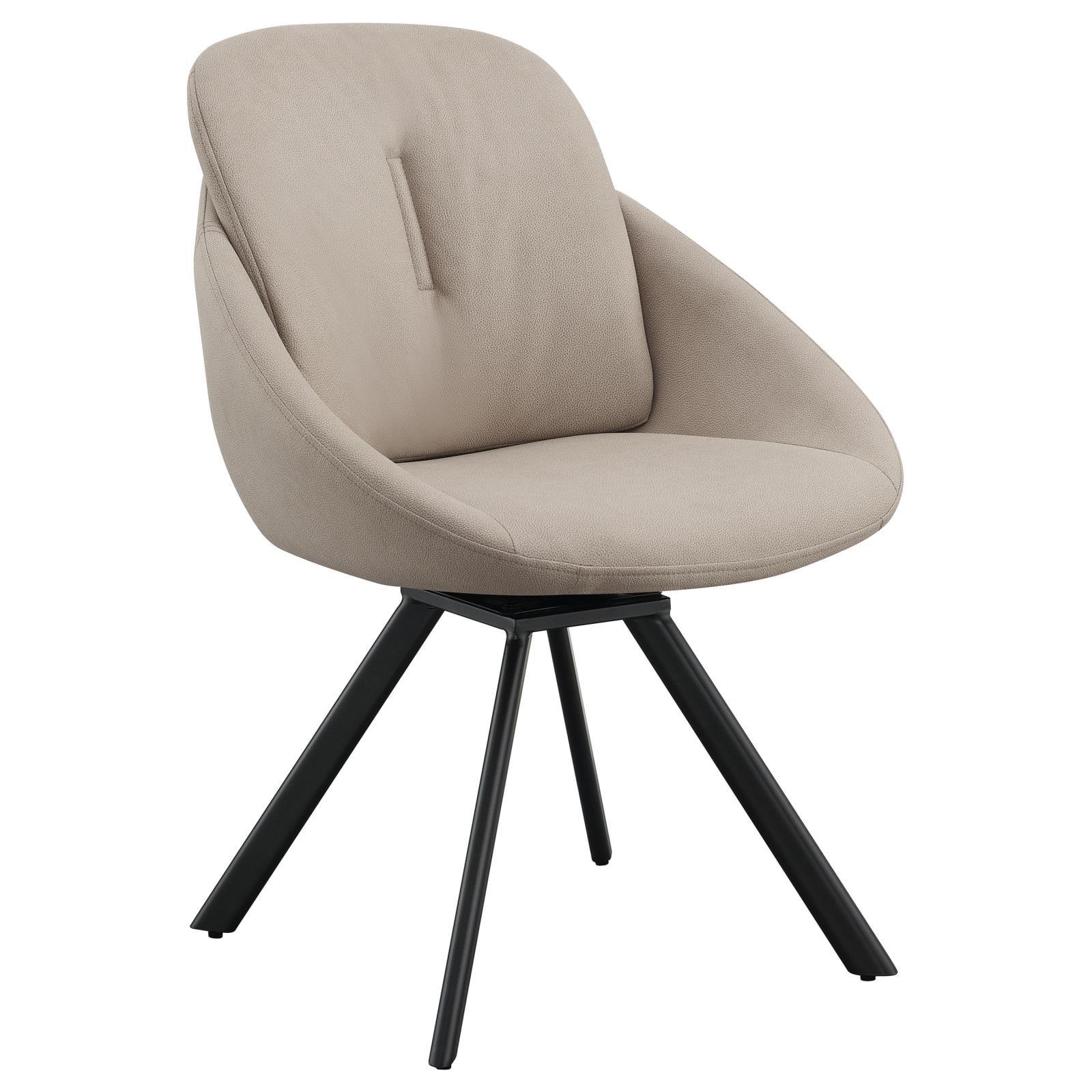 Beige Upholstered Swivel Side Chair with Pintuck Accent