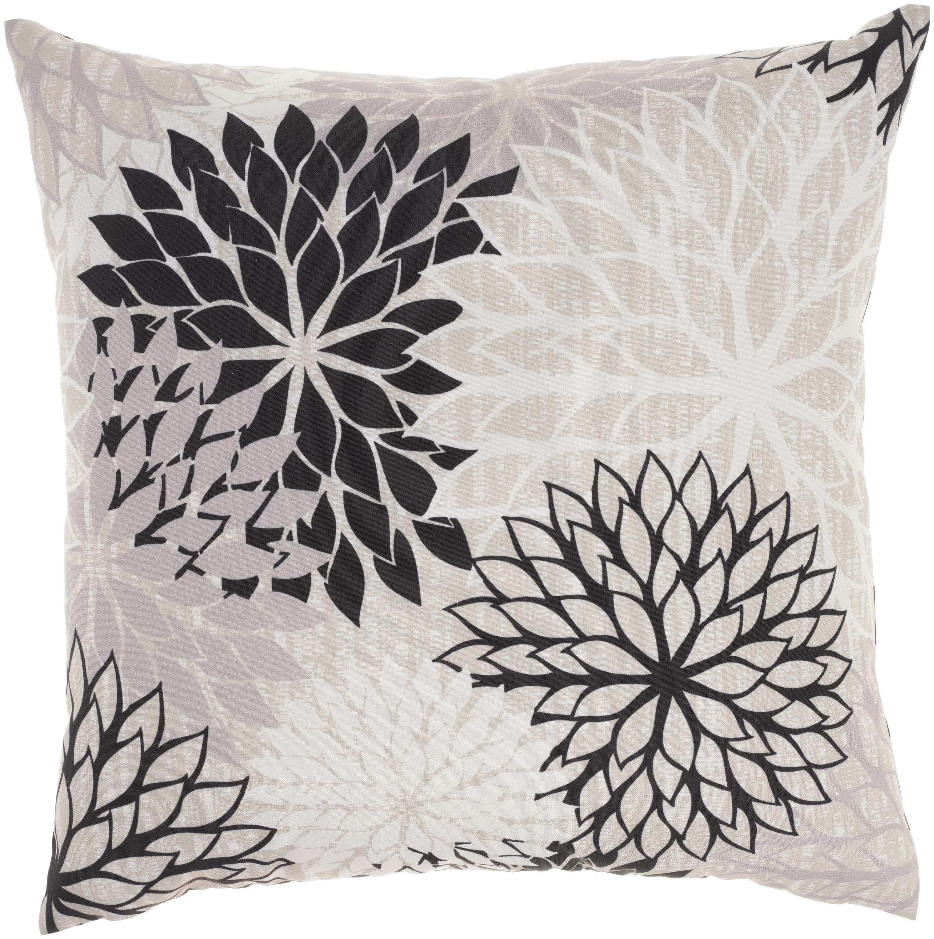 Aloha Black and White Floral 20" Square Outdoor Throw Pillow