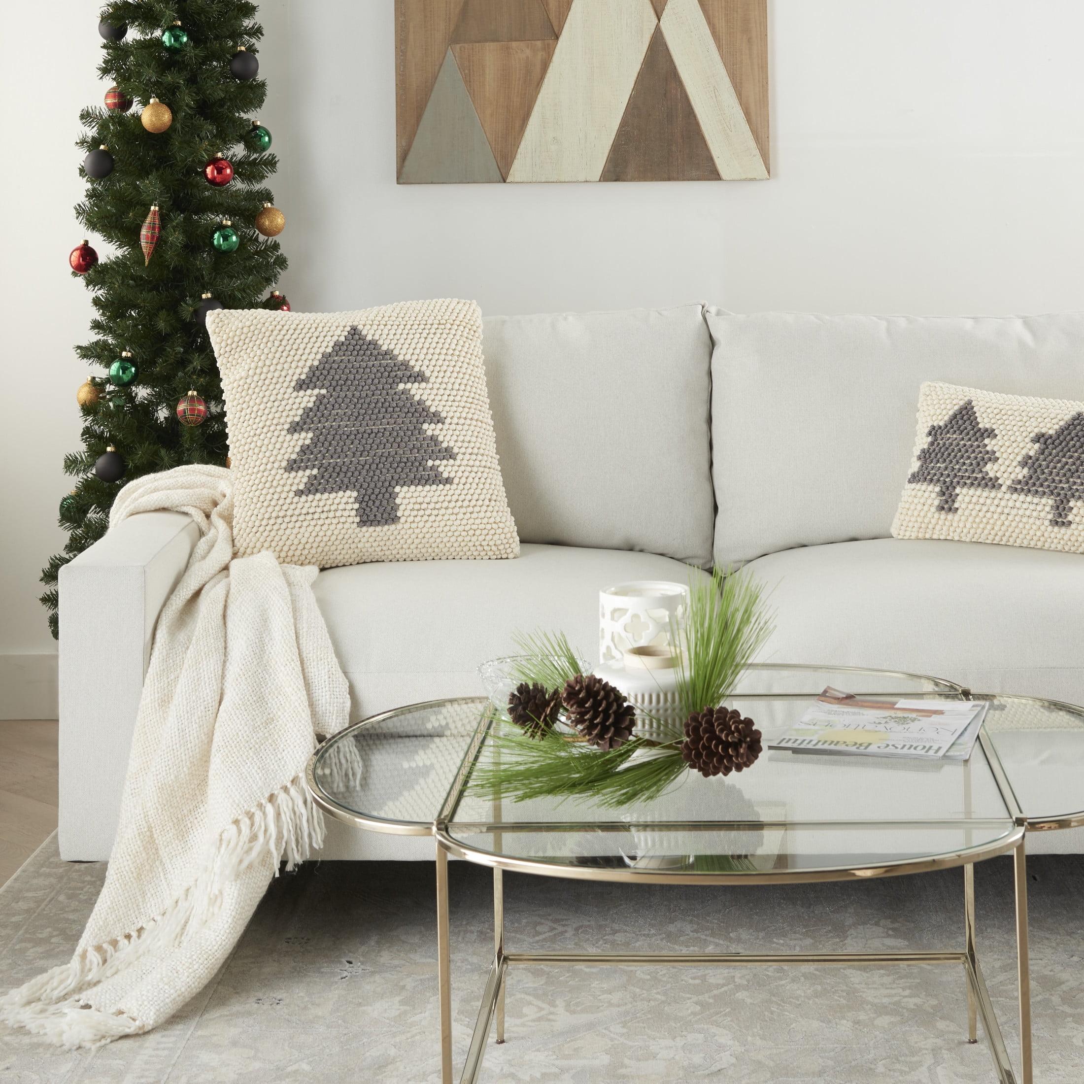 20"x20" Oversize Xmas Tree Loops Square Throw Pillow Ivory/Gray - Mina Victory: Handcrafted, Cozy, Indoor Decor