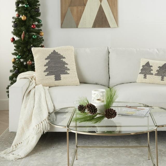 20"x20" Oversize Xmas Tree Loops Square Throw Pillow Ivory/Gray - Mina Victory: Handcrafted, Cozy, Indoor Decor