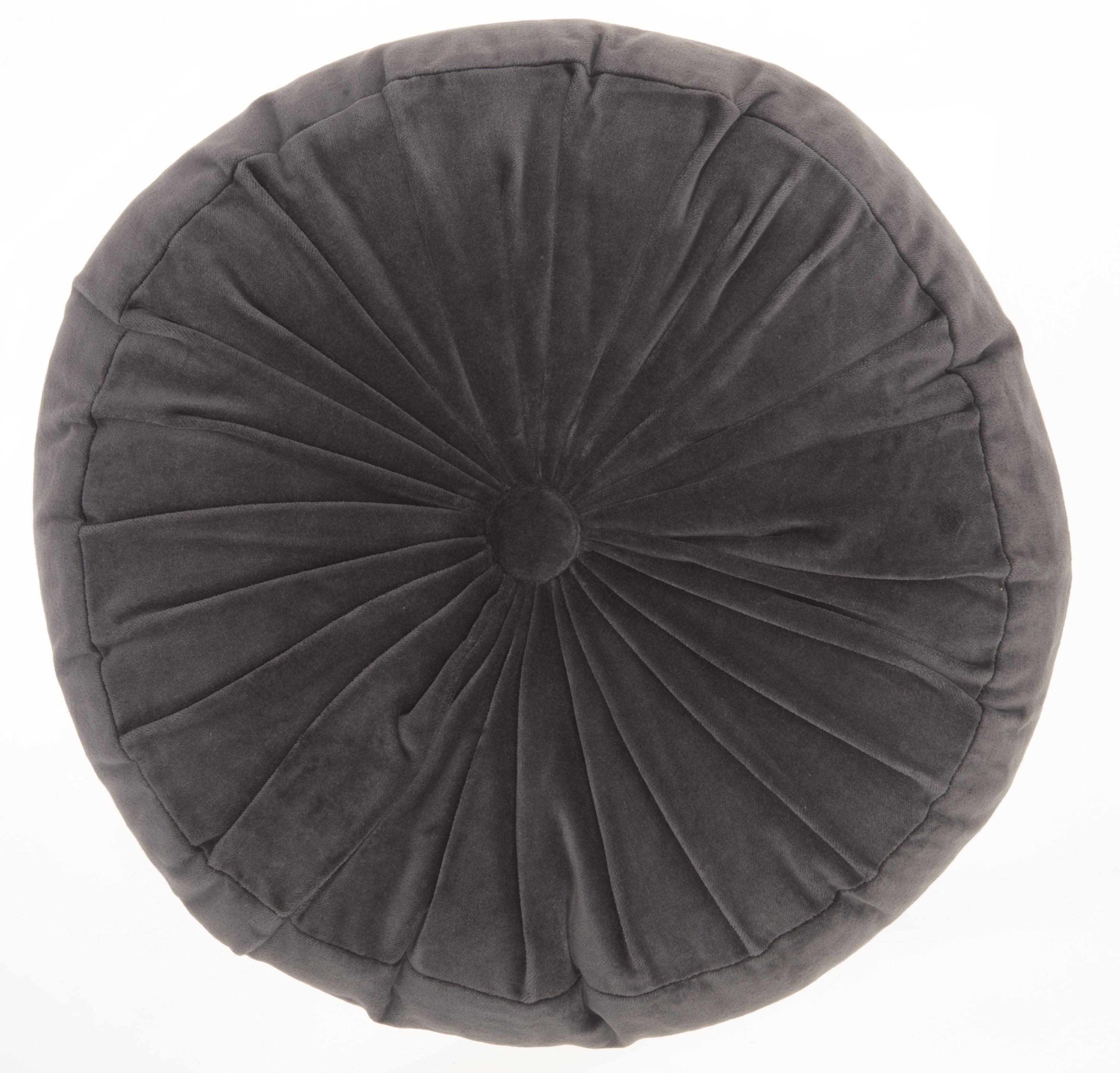 Charcoal Ruched Velvet Round Throw Pillow 16"