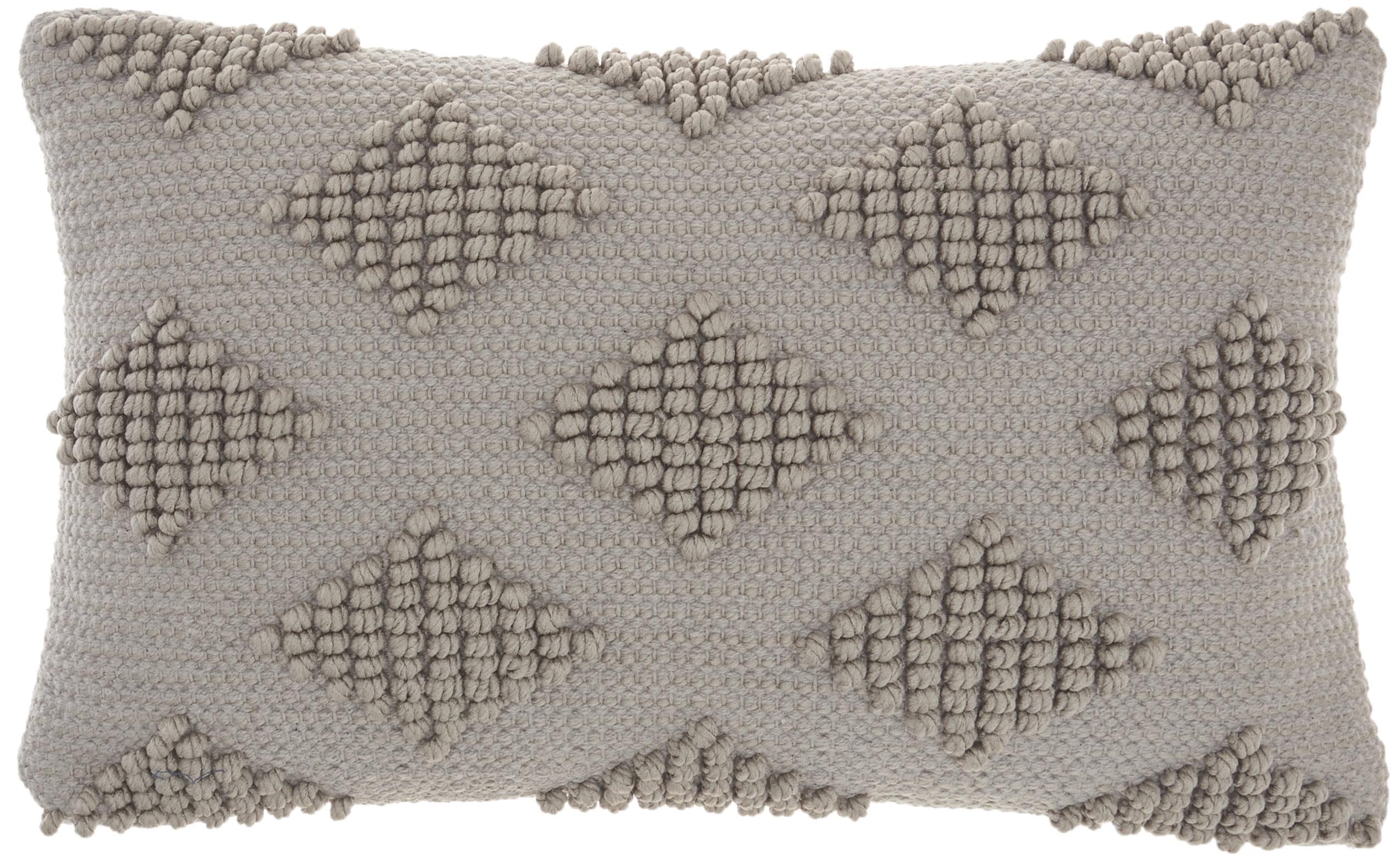 Light Gray Geometric Textured Cotton-Poly Lumbar Throw Pillow